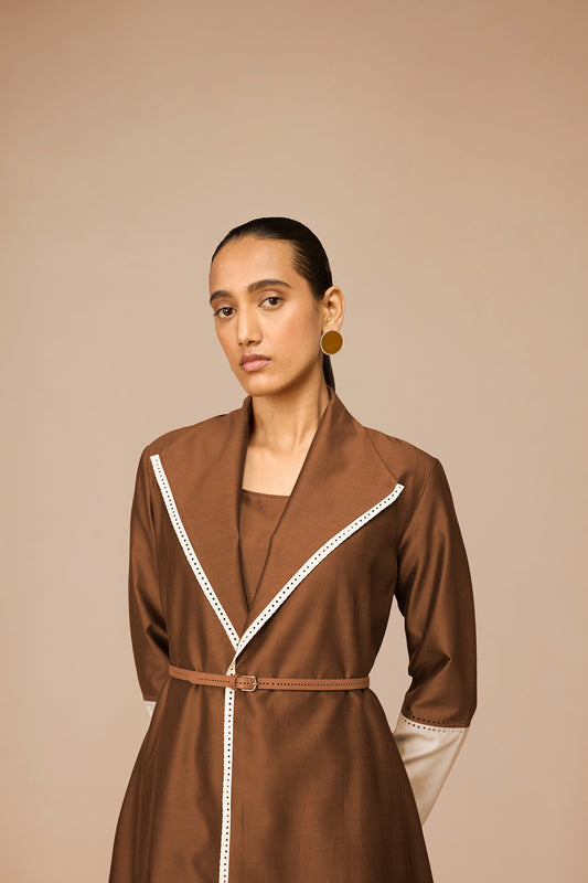 Chanderi Mirdea Jacket Set – Brown