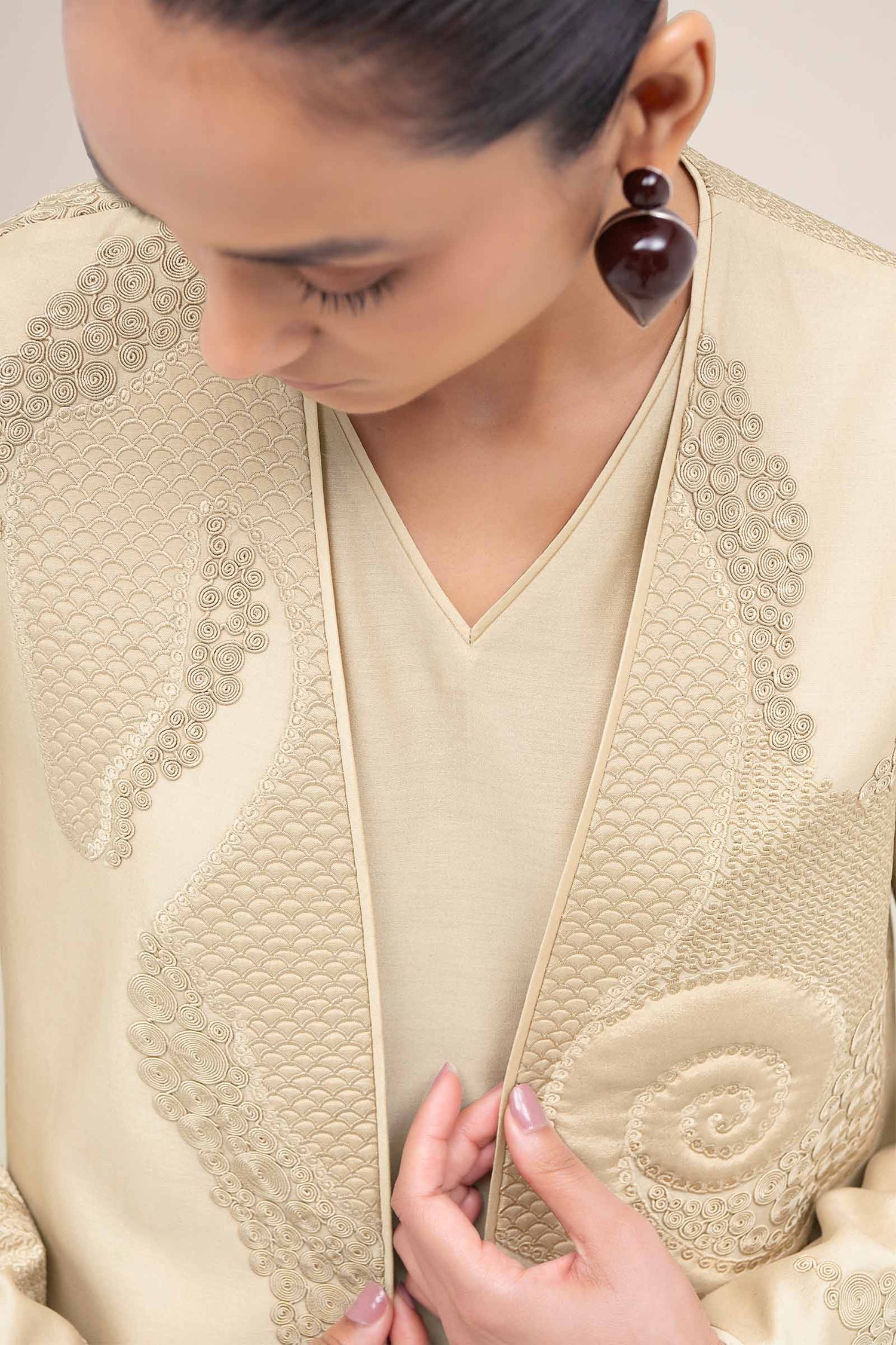  Chanderi Aayat Abaya Set – Beige