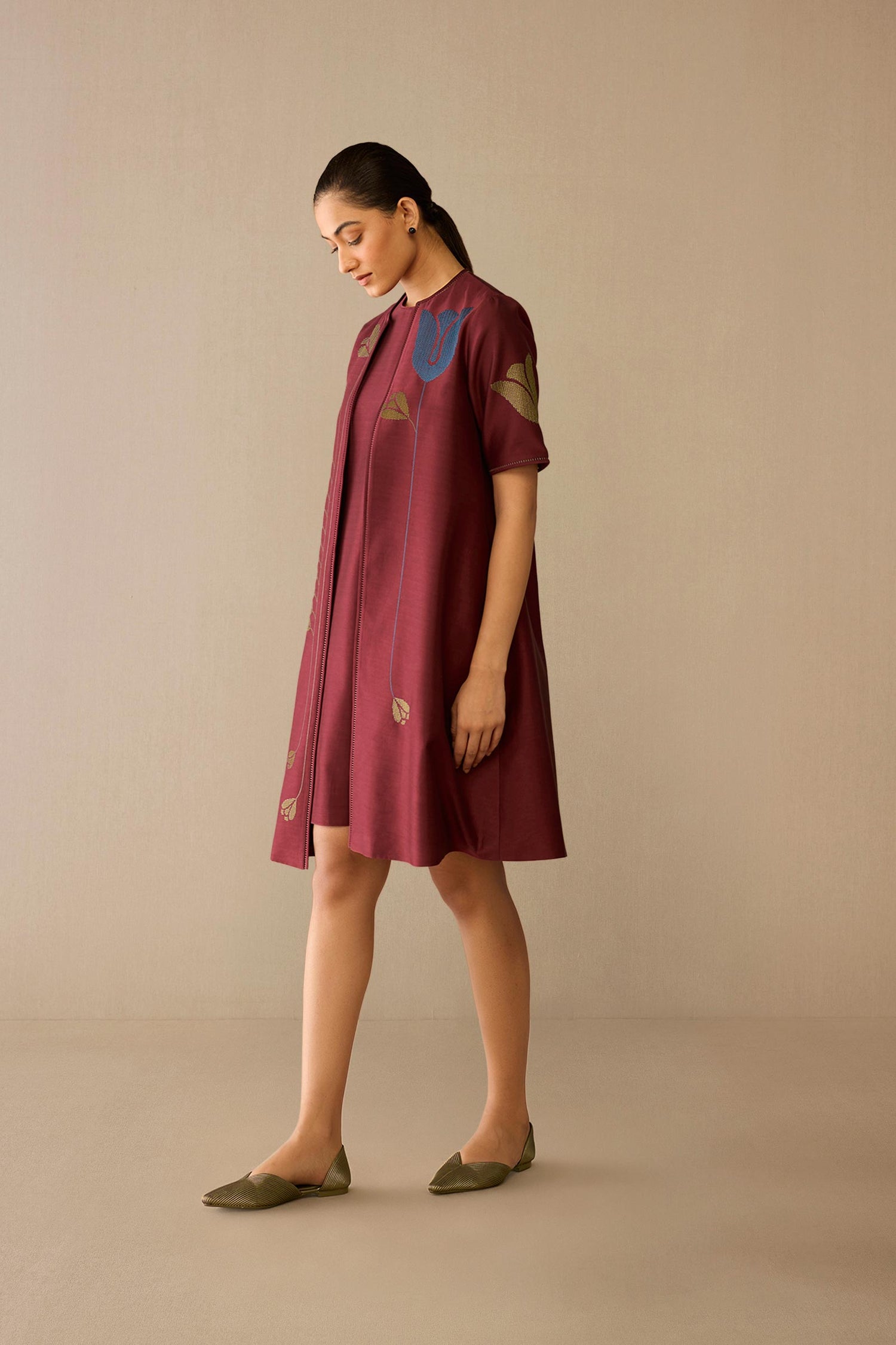  Chanderi Atara Jacket Set – Red