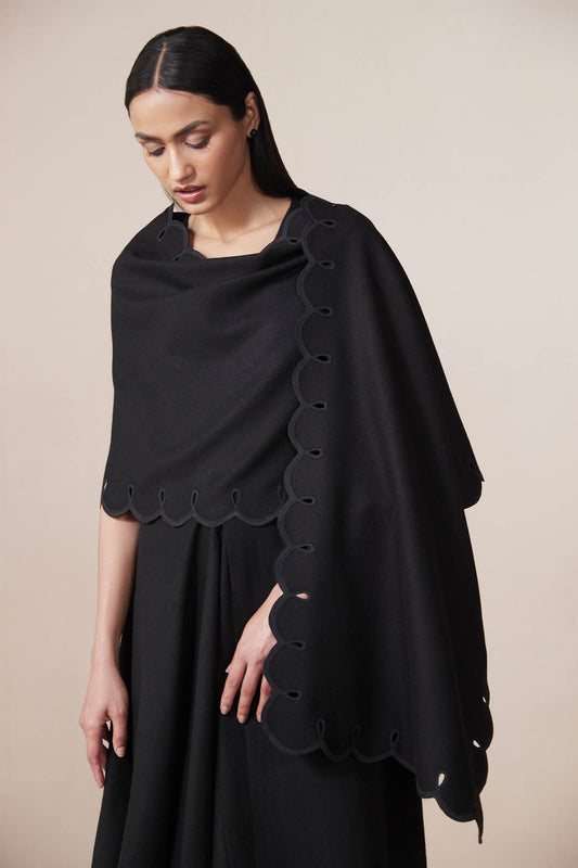 Wool Dahlia Scarf – Black