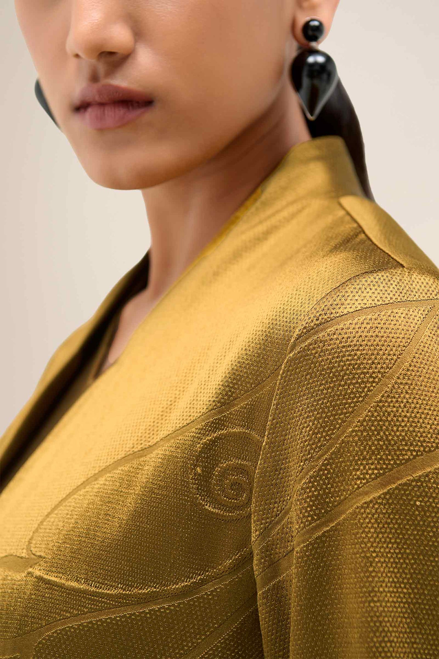  Chanderi Shabana Abaya Set – Yellow