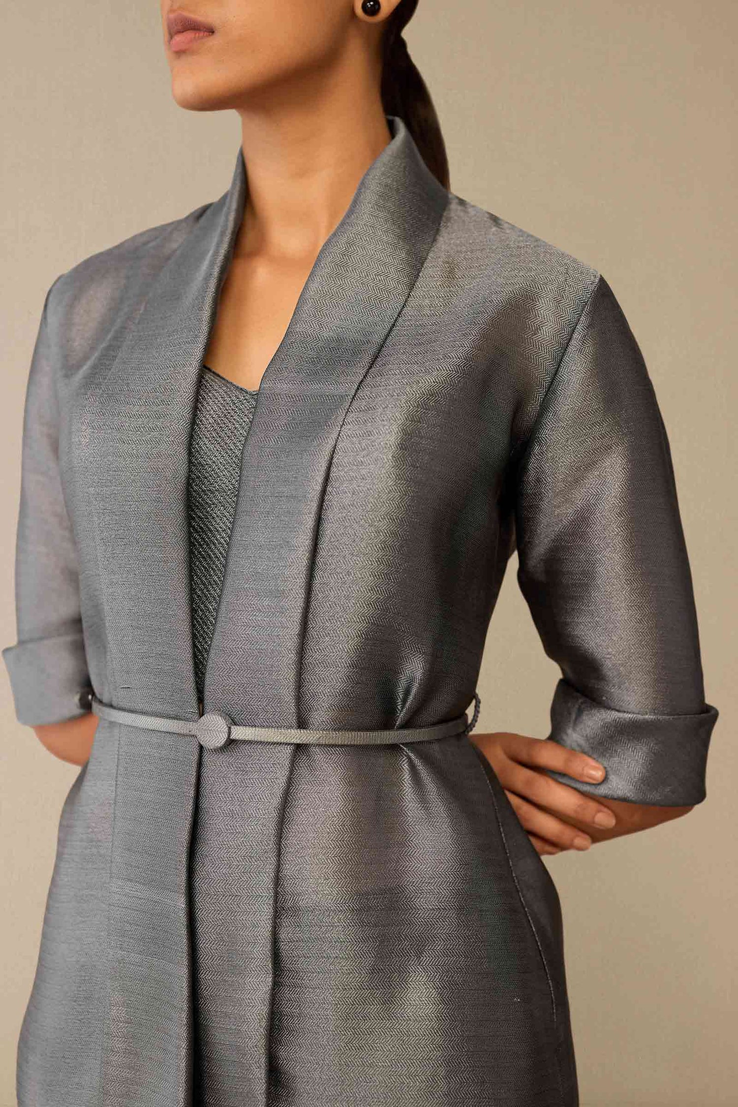  Brocade Idalia Cape Set – Grey