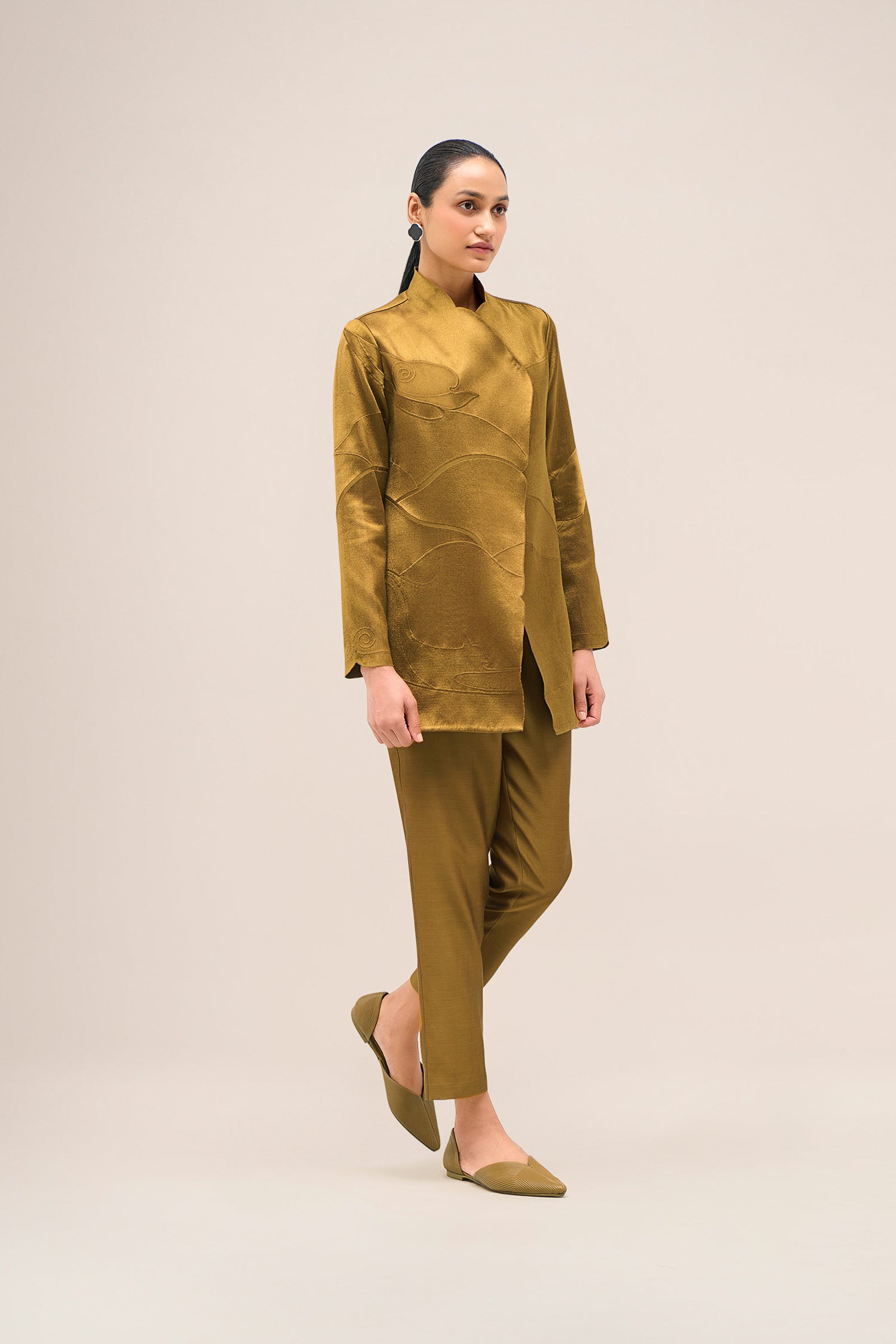  Chanderi Mona Jacket Set – Yellow