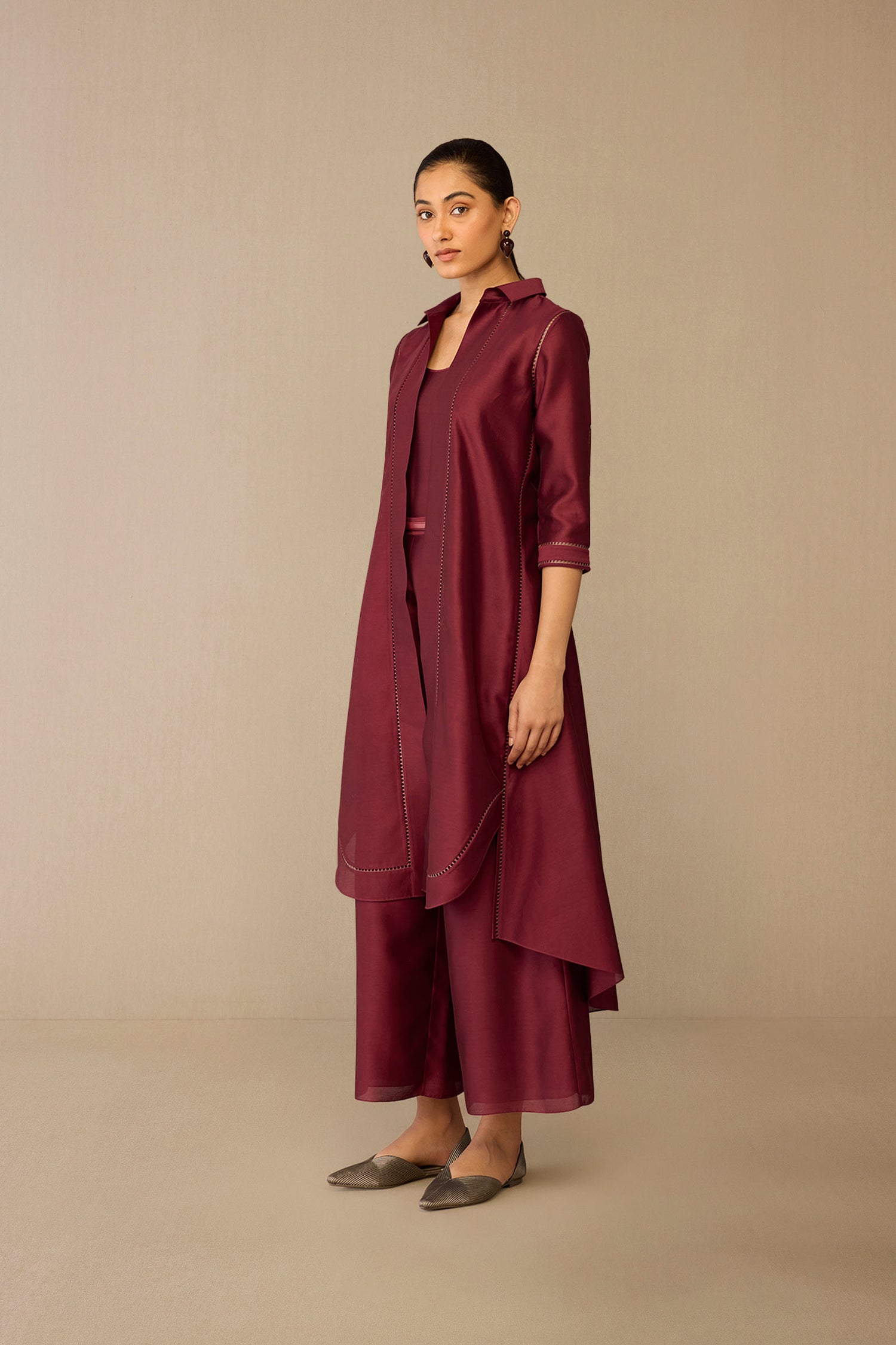  Chanderi Kasra Jacket Set – Red