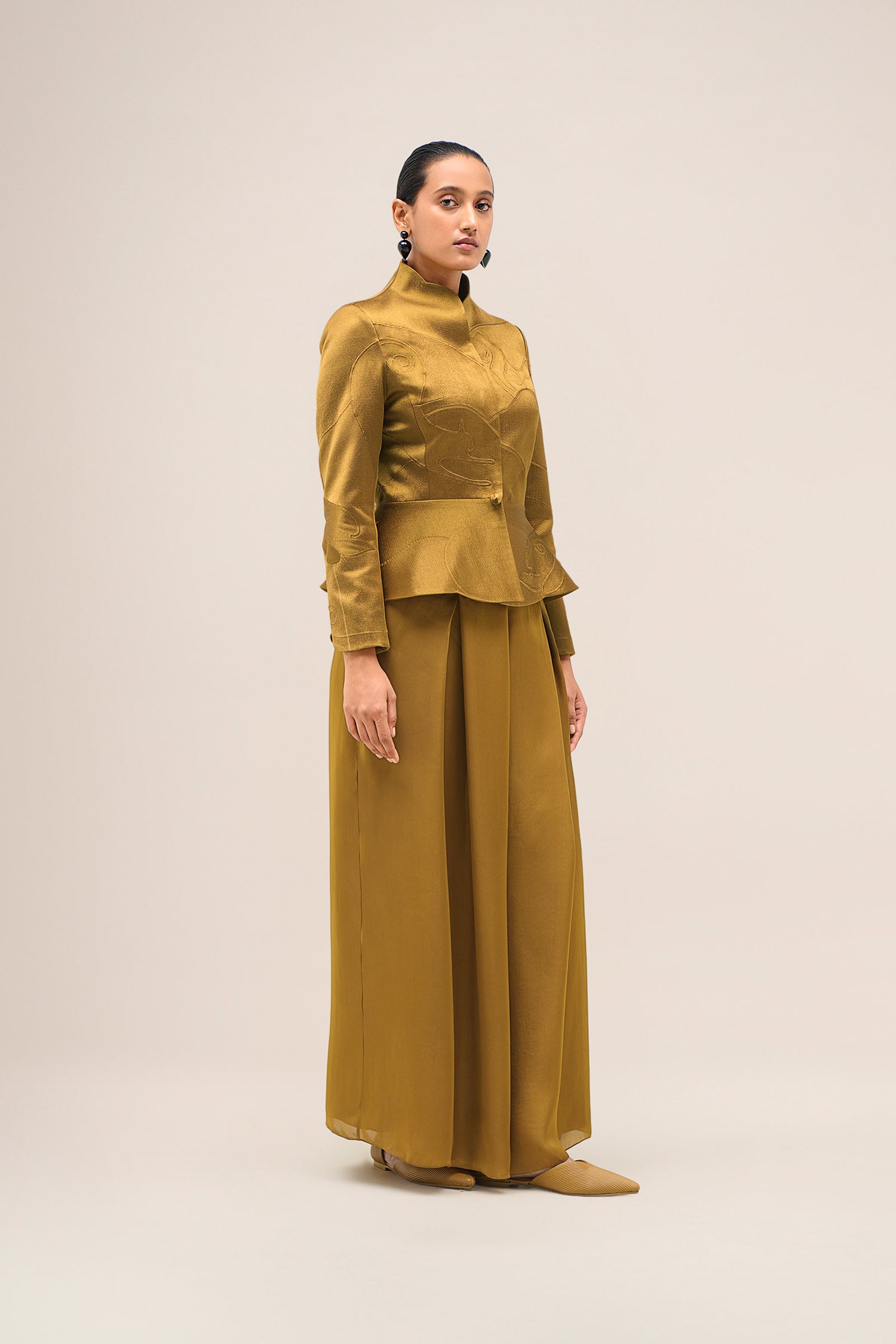  Chanderi Noha Jacket Set – Yellow