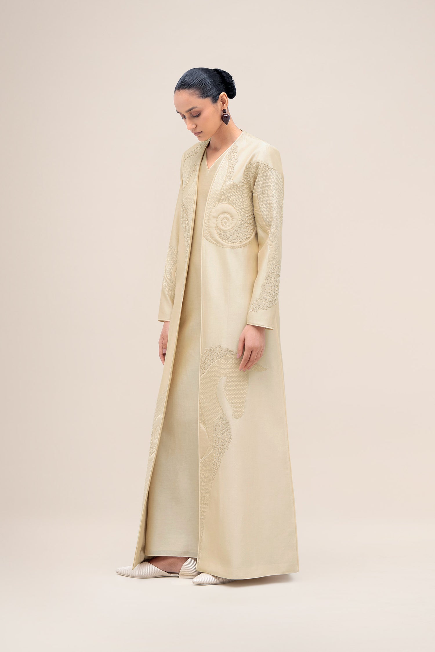  Chanderi Aayat Abaya Set – Beige