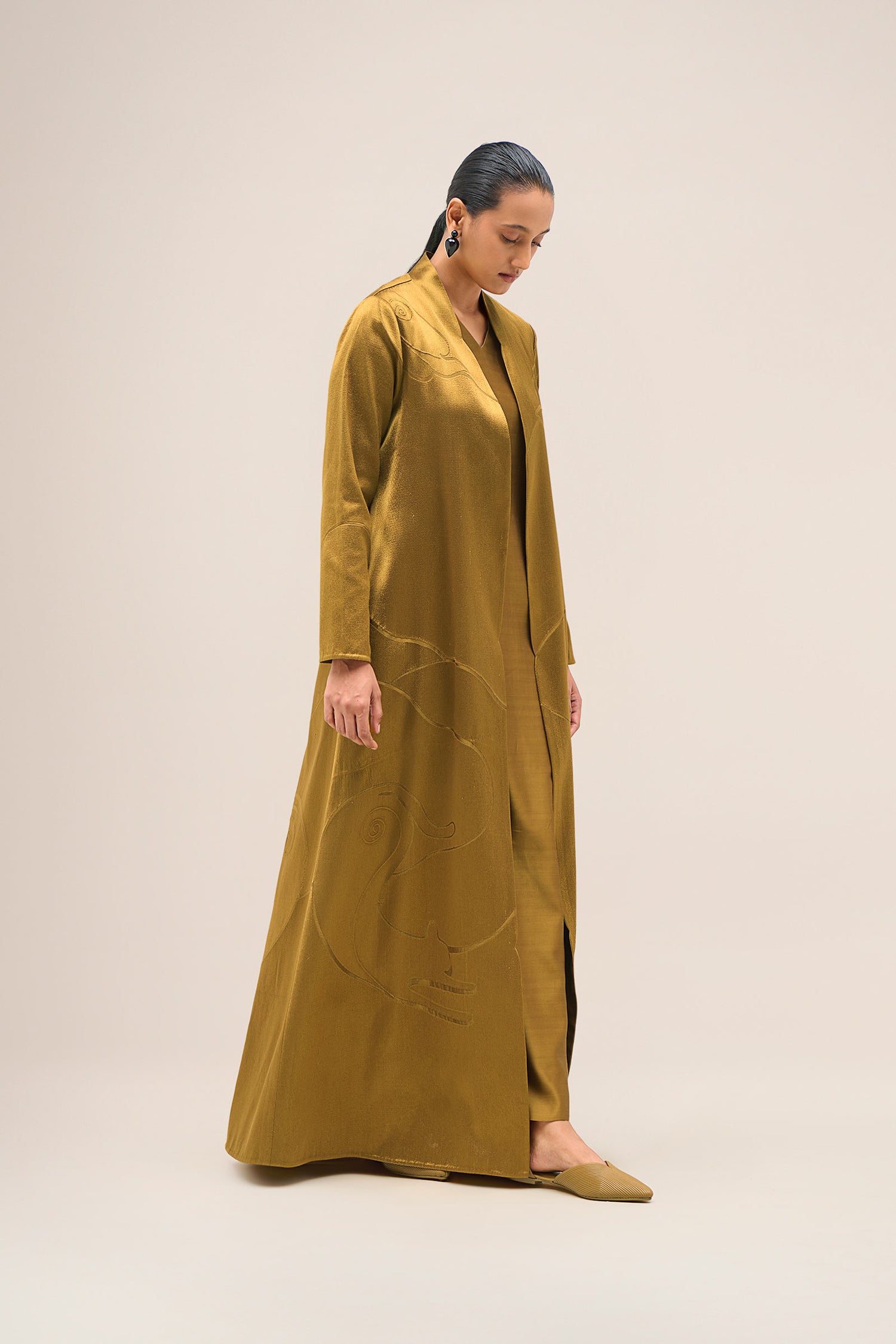  Chanderi Shabana Abaya Set – Yellow