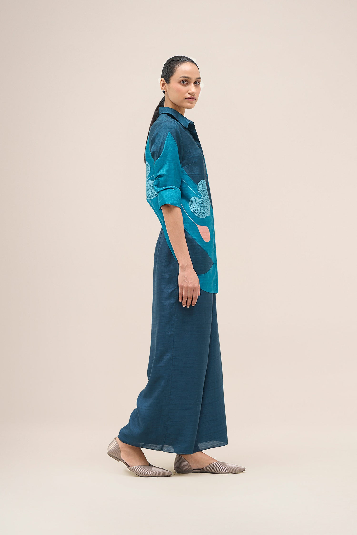  Silk Arwa Shirt Set – Blue