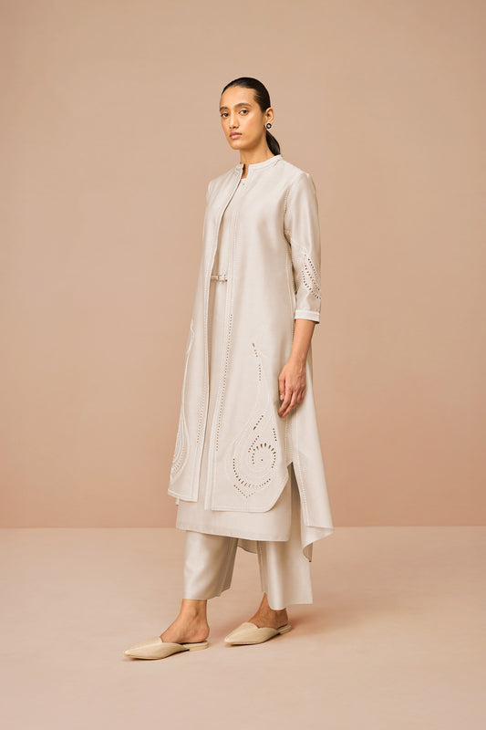 Chanderi Anais Jacket Set – Beige