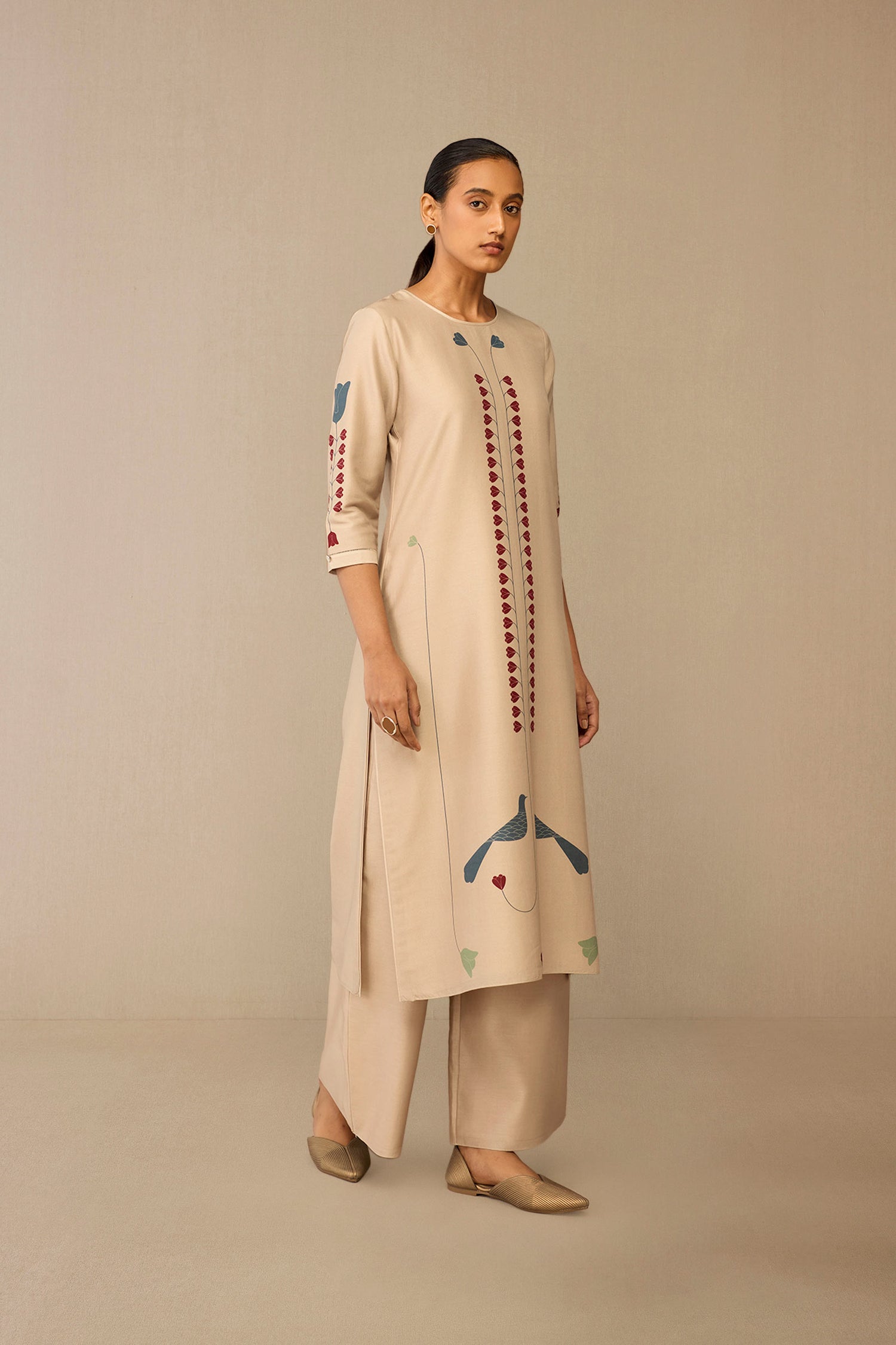  Chanderi Azran Kurta Set – Beige