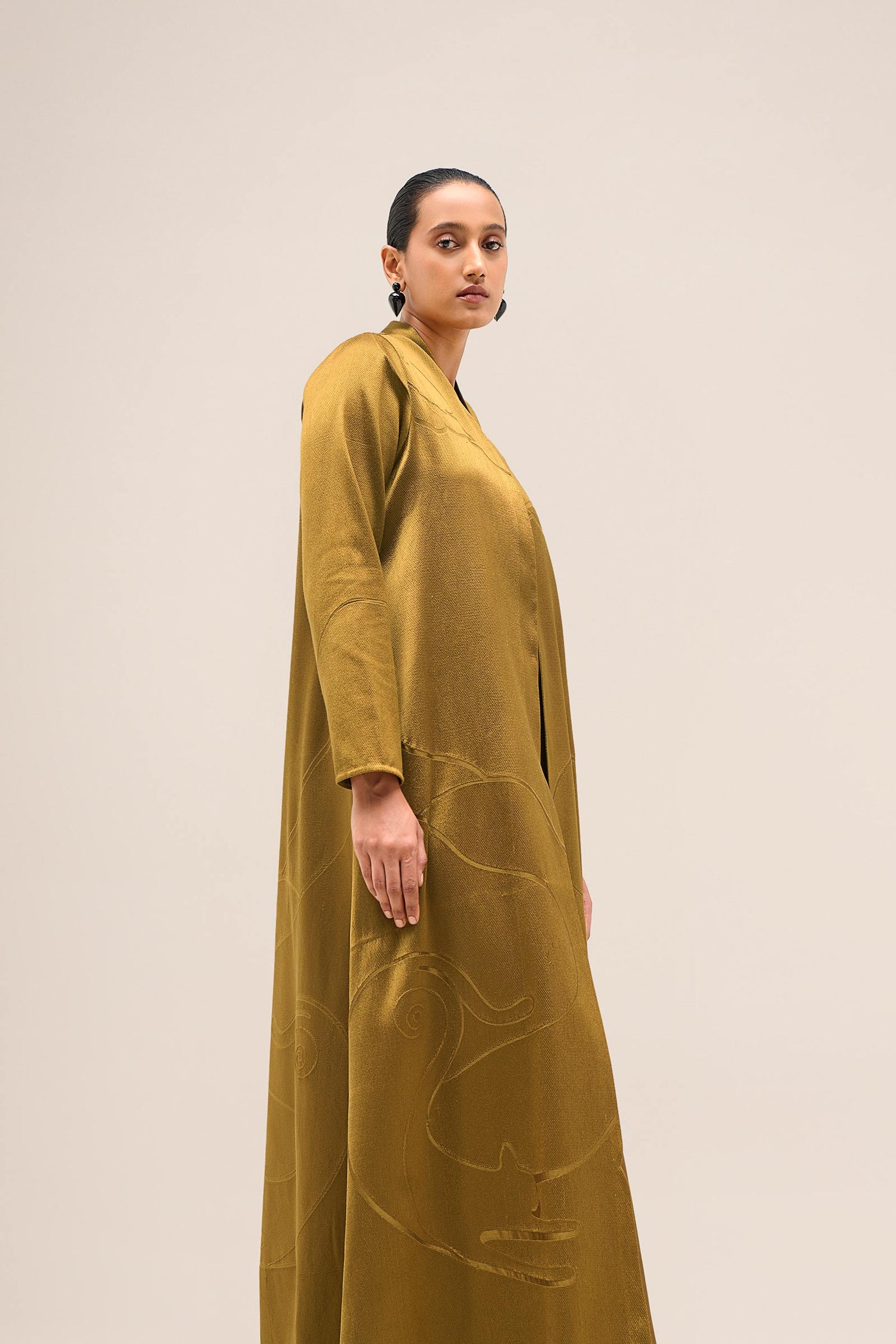  Chanderi Shabana Abaya Set – Yellow