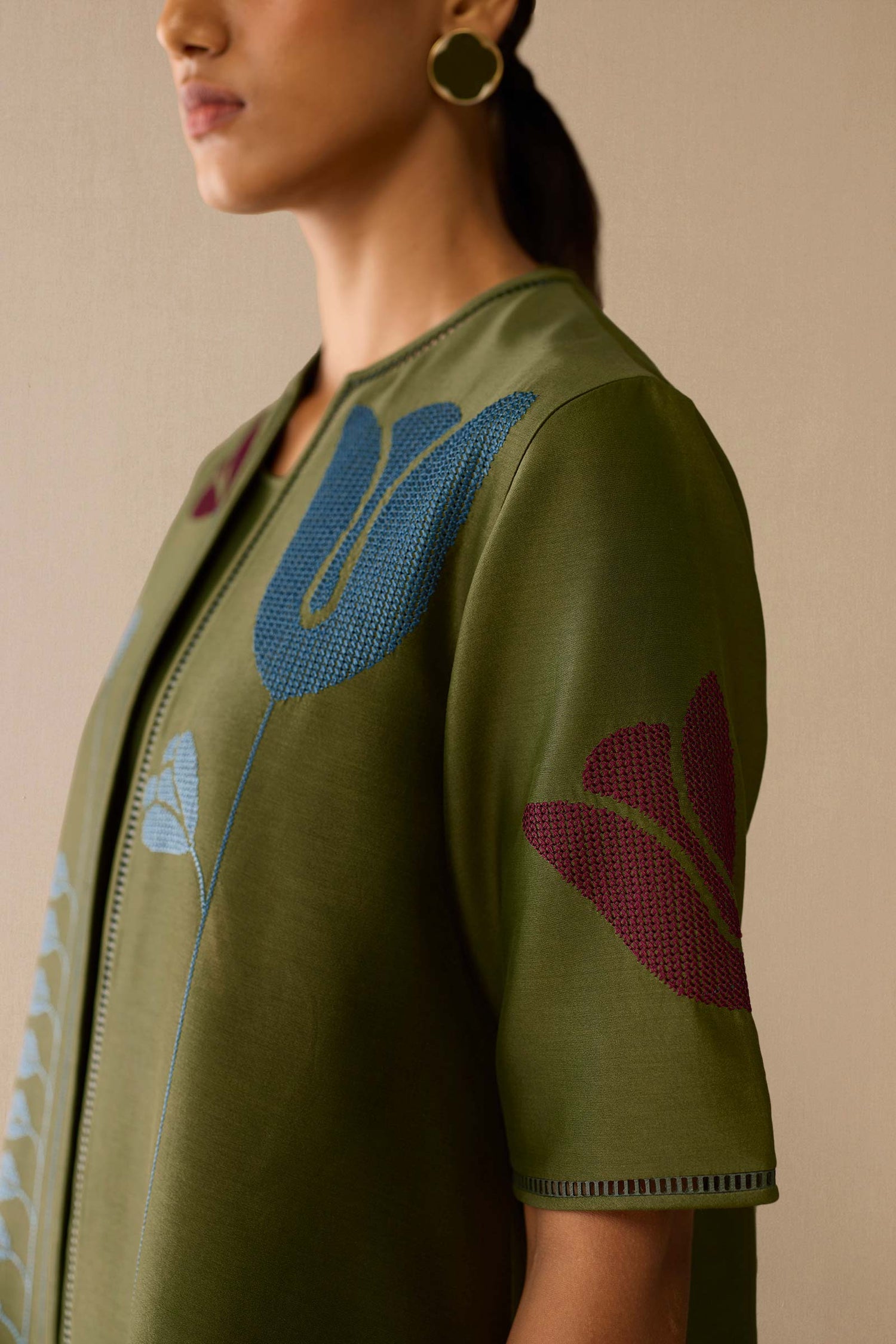  Chanderi Atara Jacket Set – Green