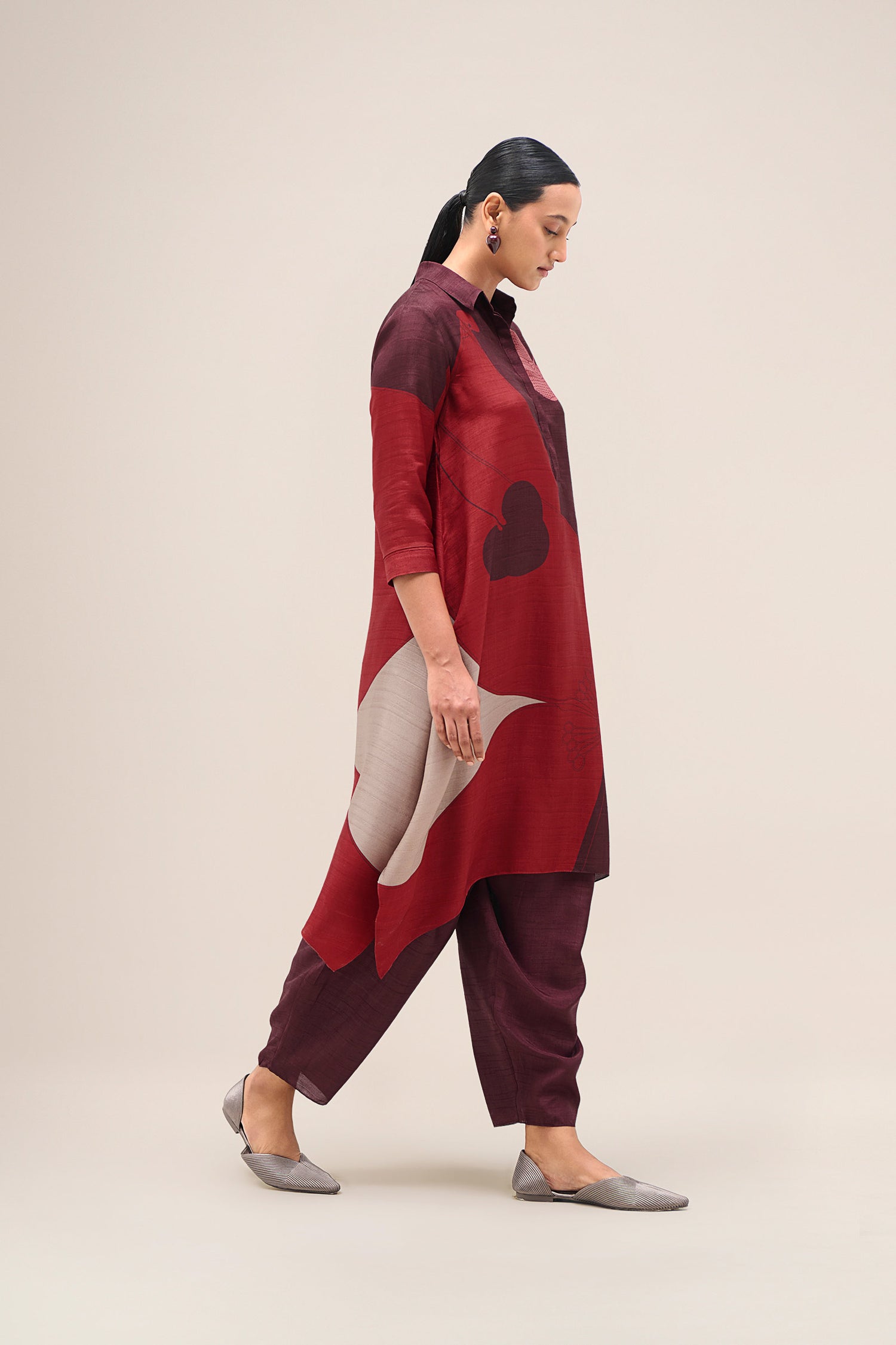  Silk Zoha Tunic Set – Red