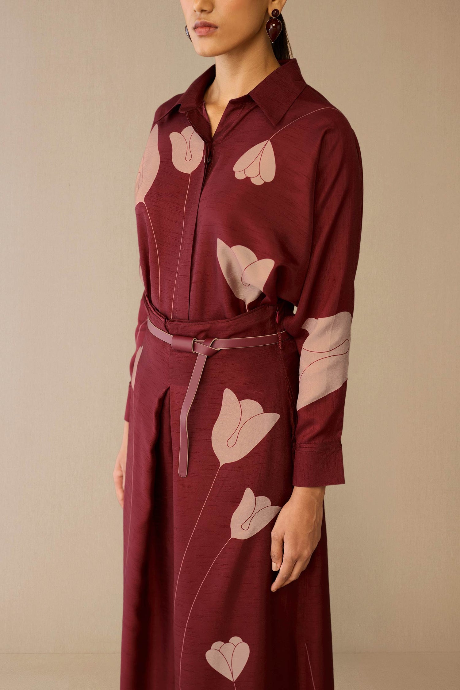  Silk Odele Shirt Set – Red