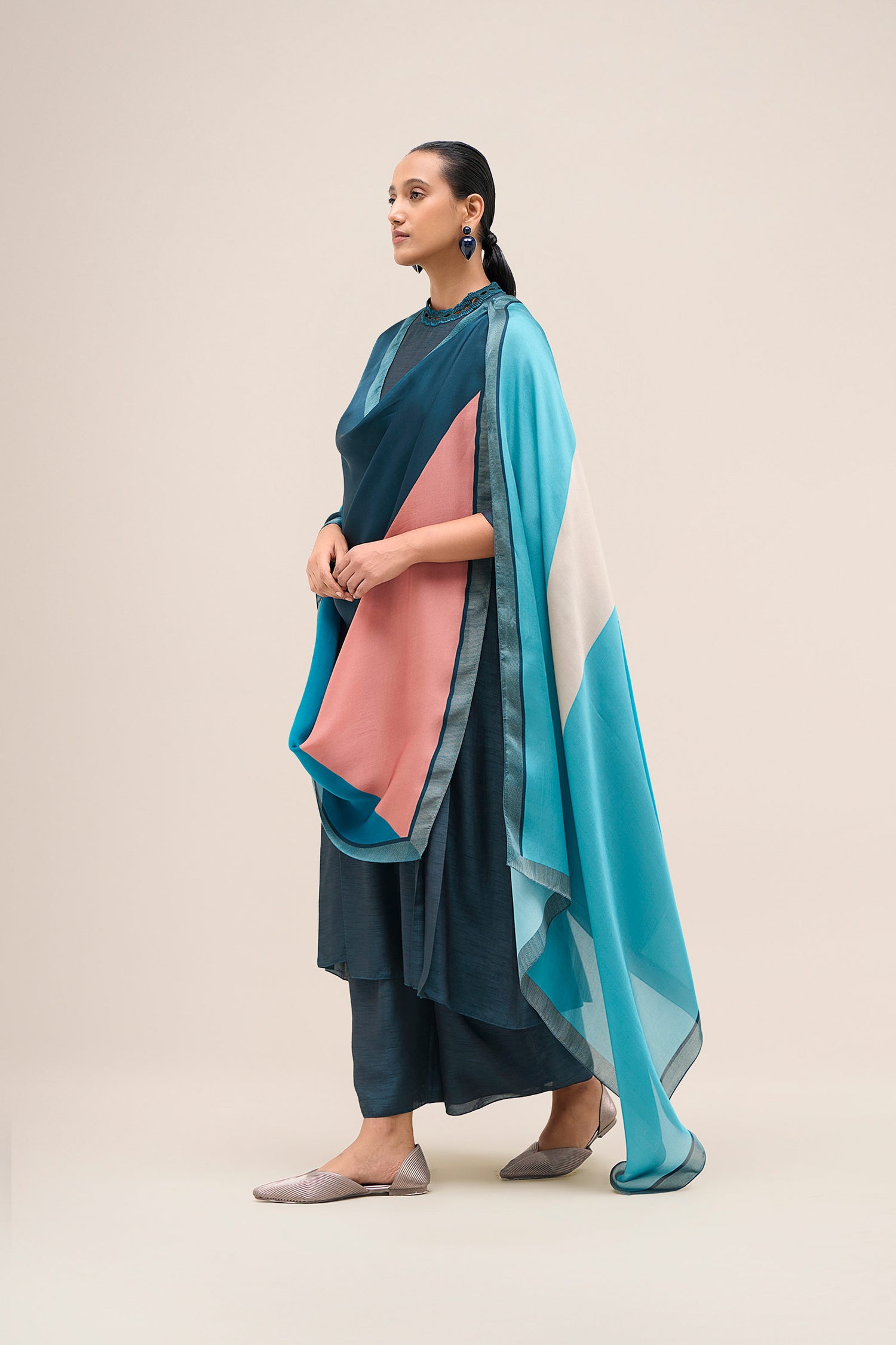  Chanderi Shiloh Kurta Set – Blue