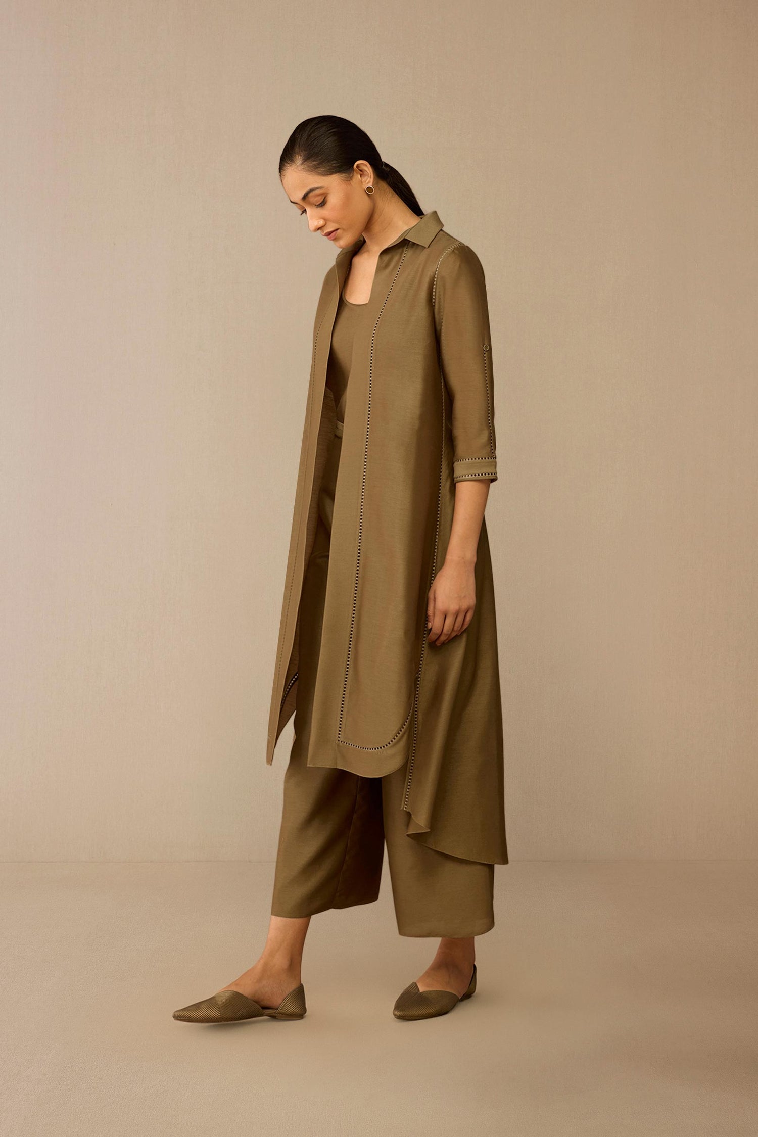 Chanderi Kasra Jacket Set – Grey