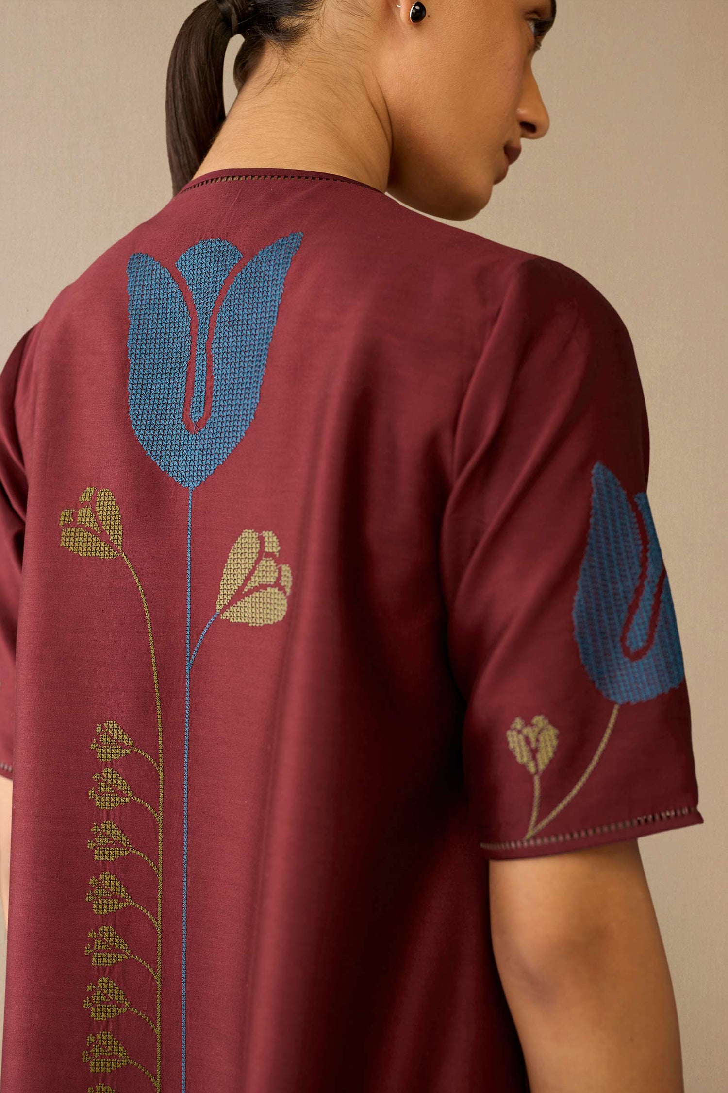 Chanderi Atara Jacket Set – Red
