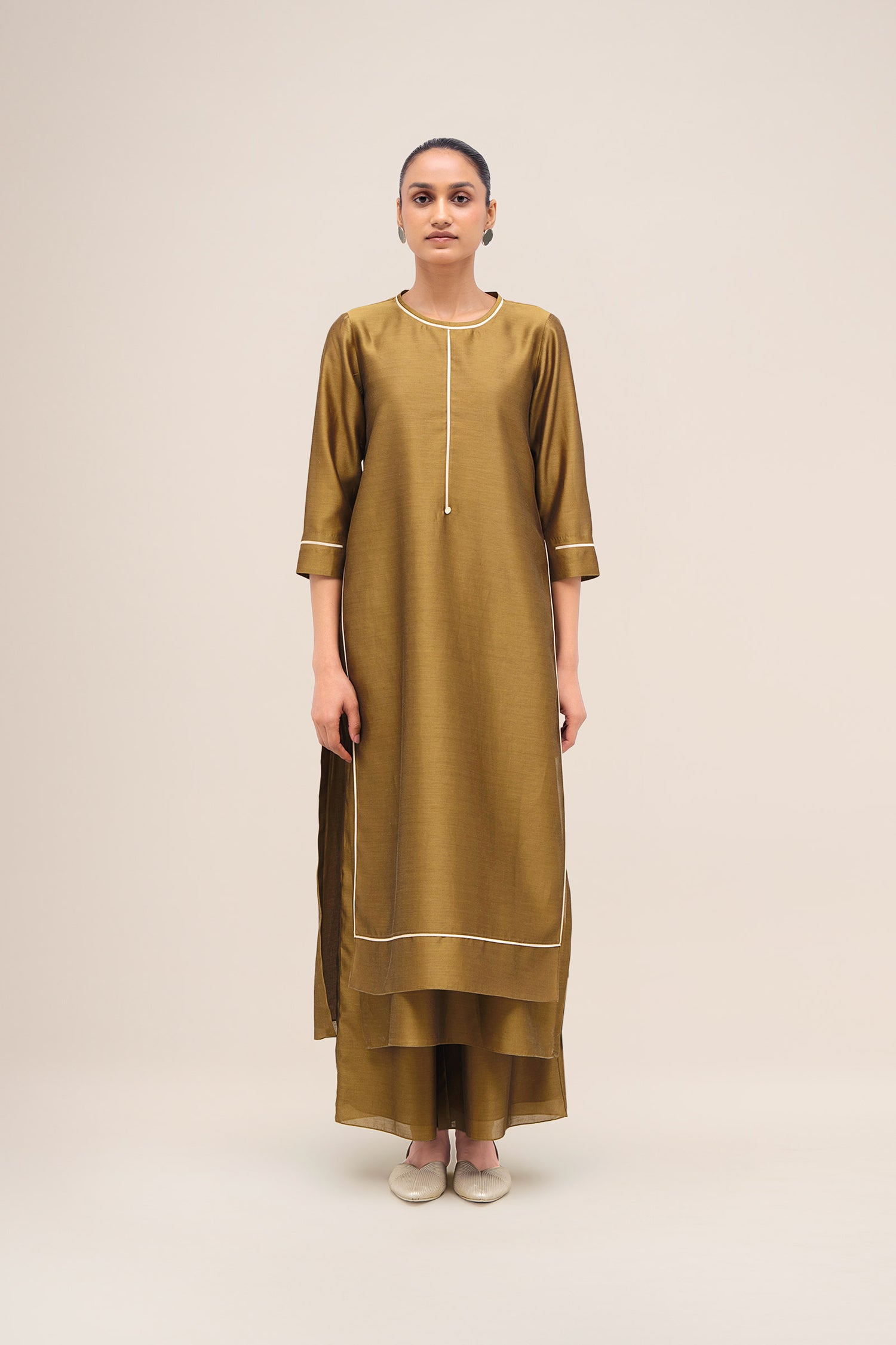  Chanderi Khat Kurta Set – Green