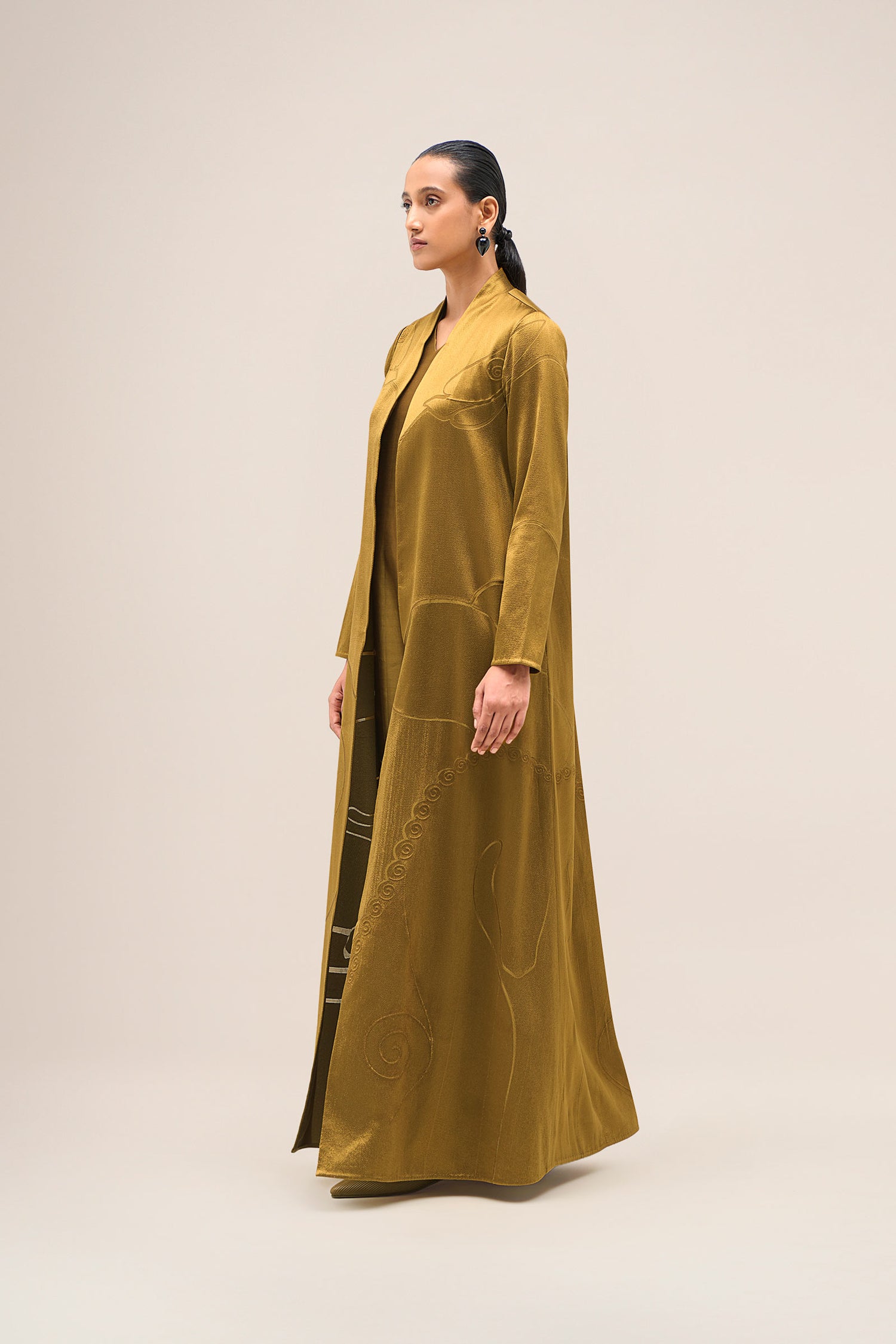  Chanderi Shabana Abaya Set – Yellow