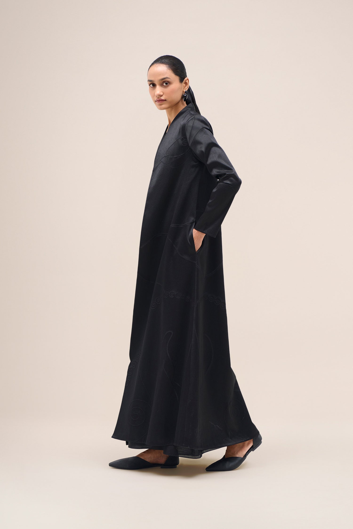  Chanderi Shabana Abaya Set – Black