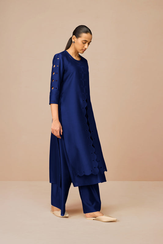 Chanderi Svara Kurta Set – Blue
