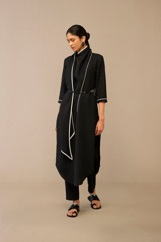 Linen Dilawar Tunic Set – Black
