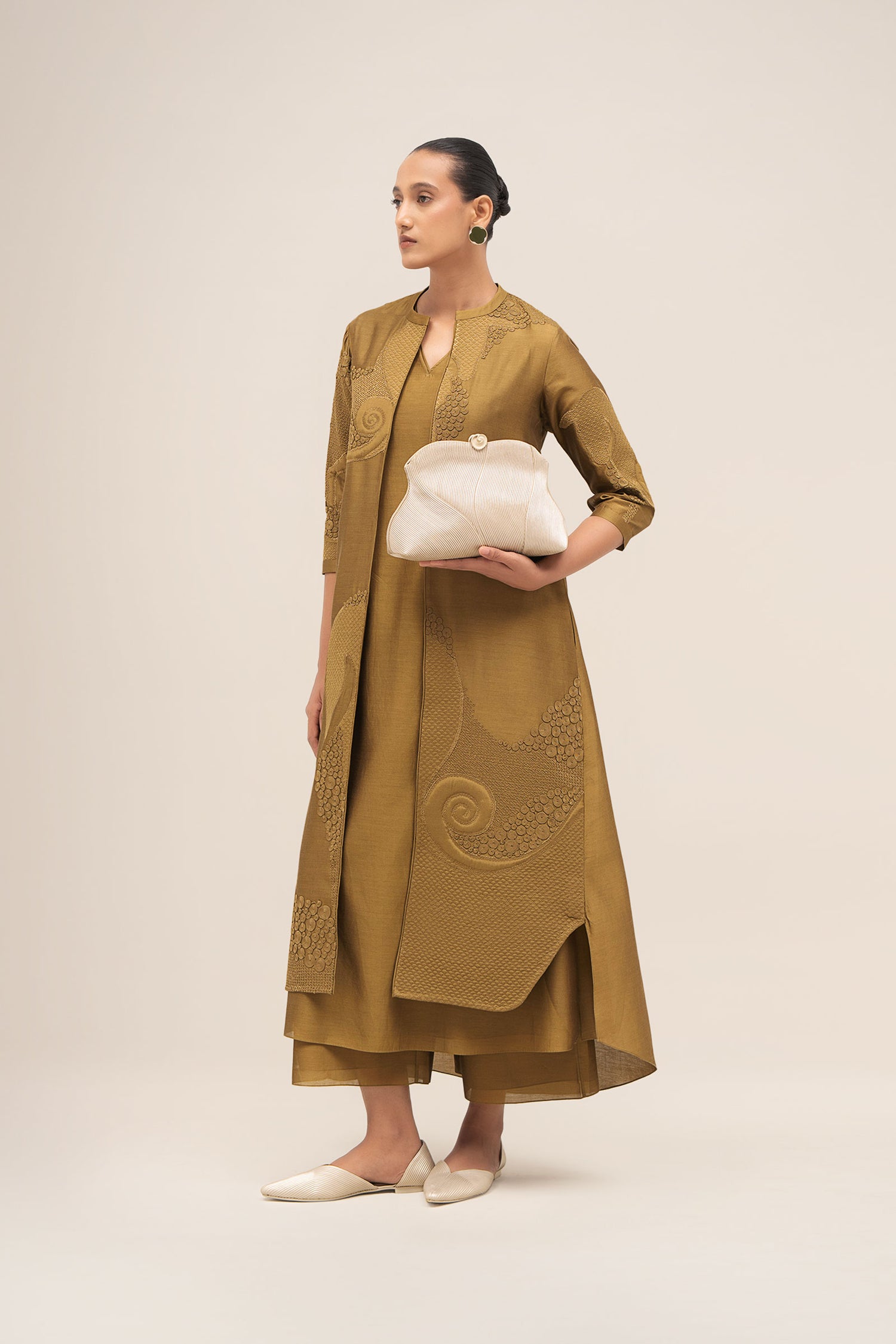  Chanderi Rida Jacket Set – Green