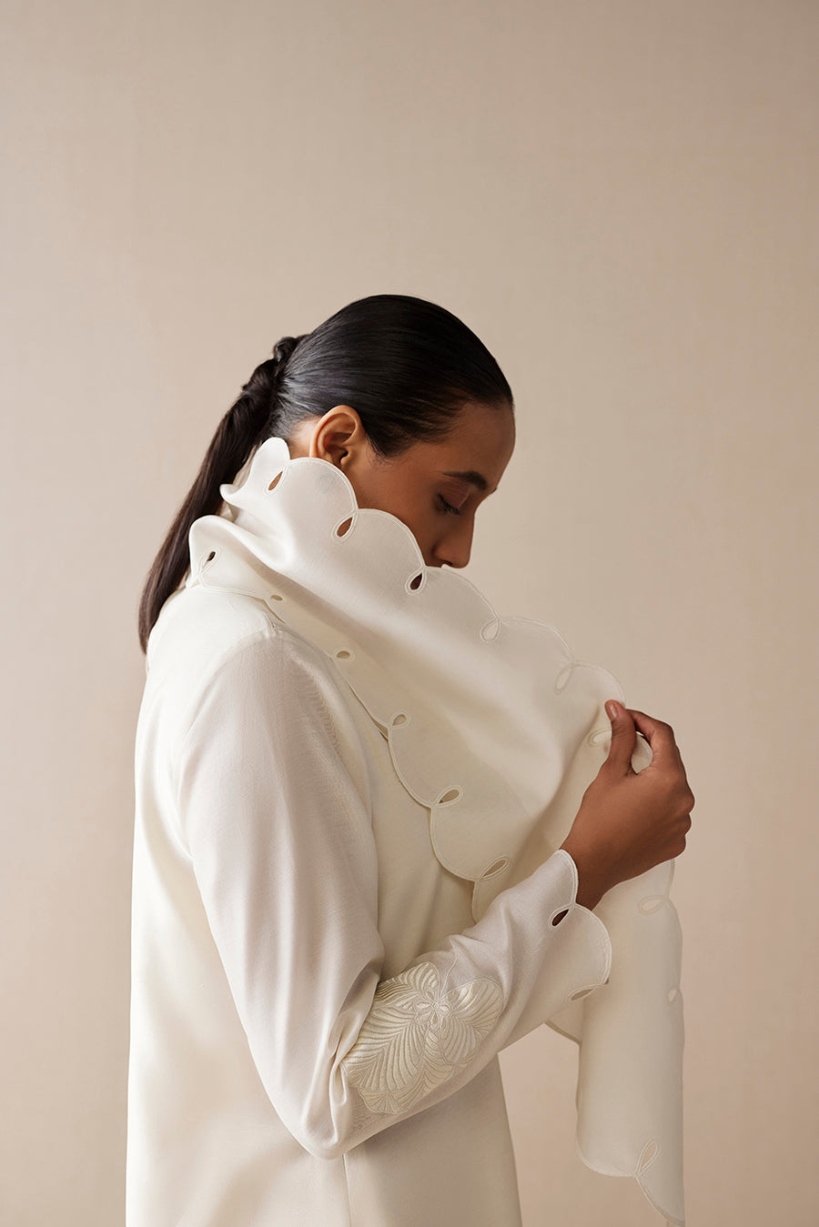  Chanderi Zainat Jacket – Ivory