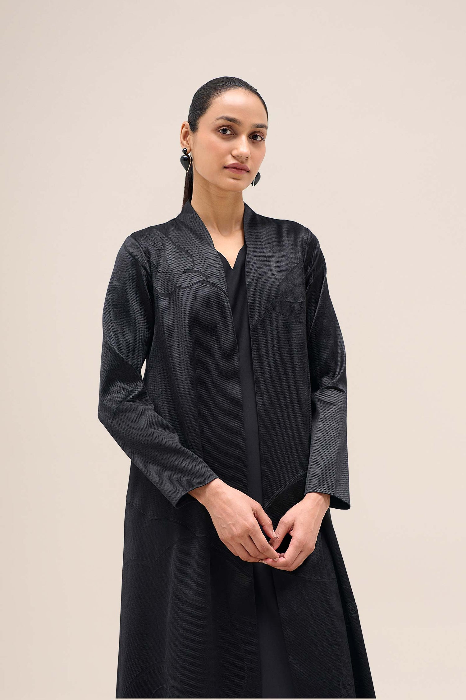  Chanderi Shabana Abaya Set – Black