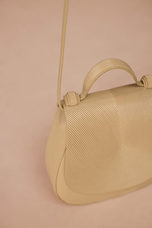 Faux Leather Ennia Top Handle Bag – Beige