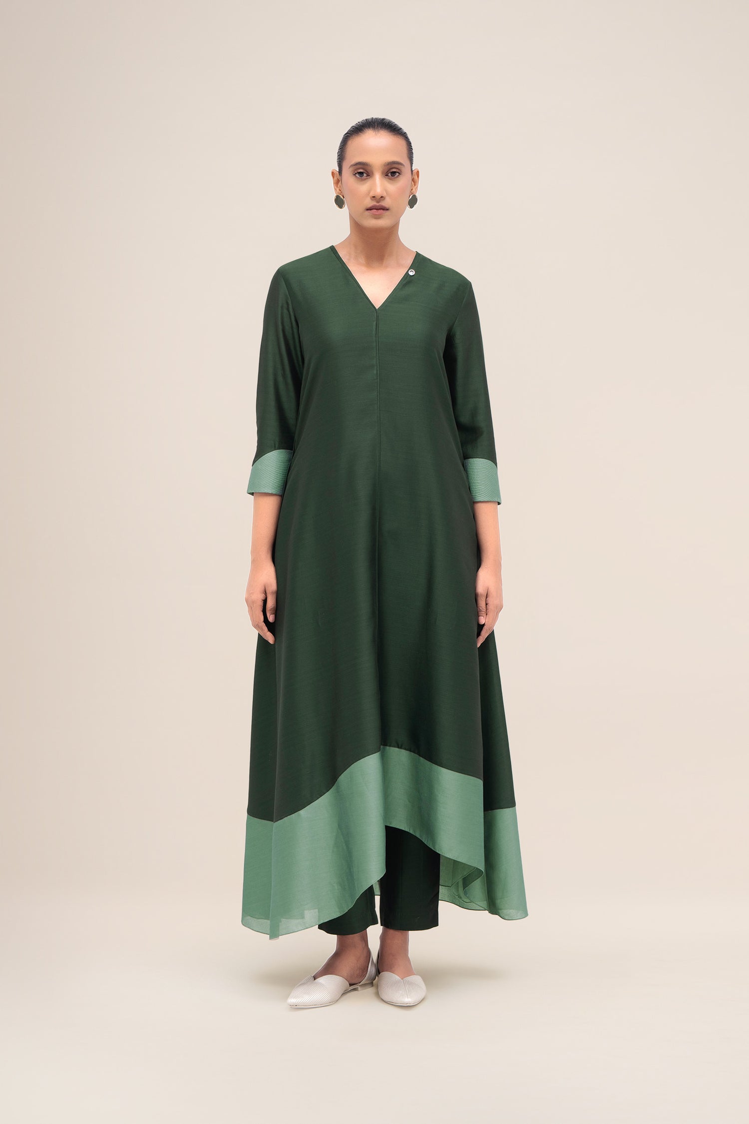  Chanderi Sama Kurta Set – Green