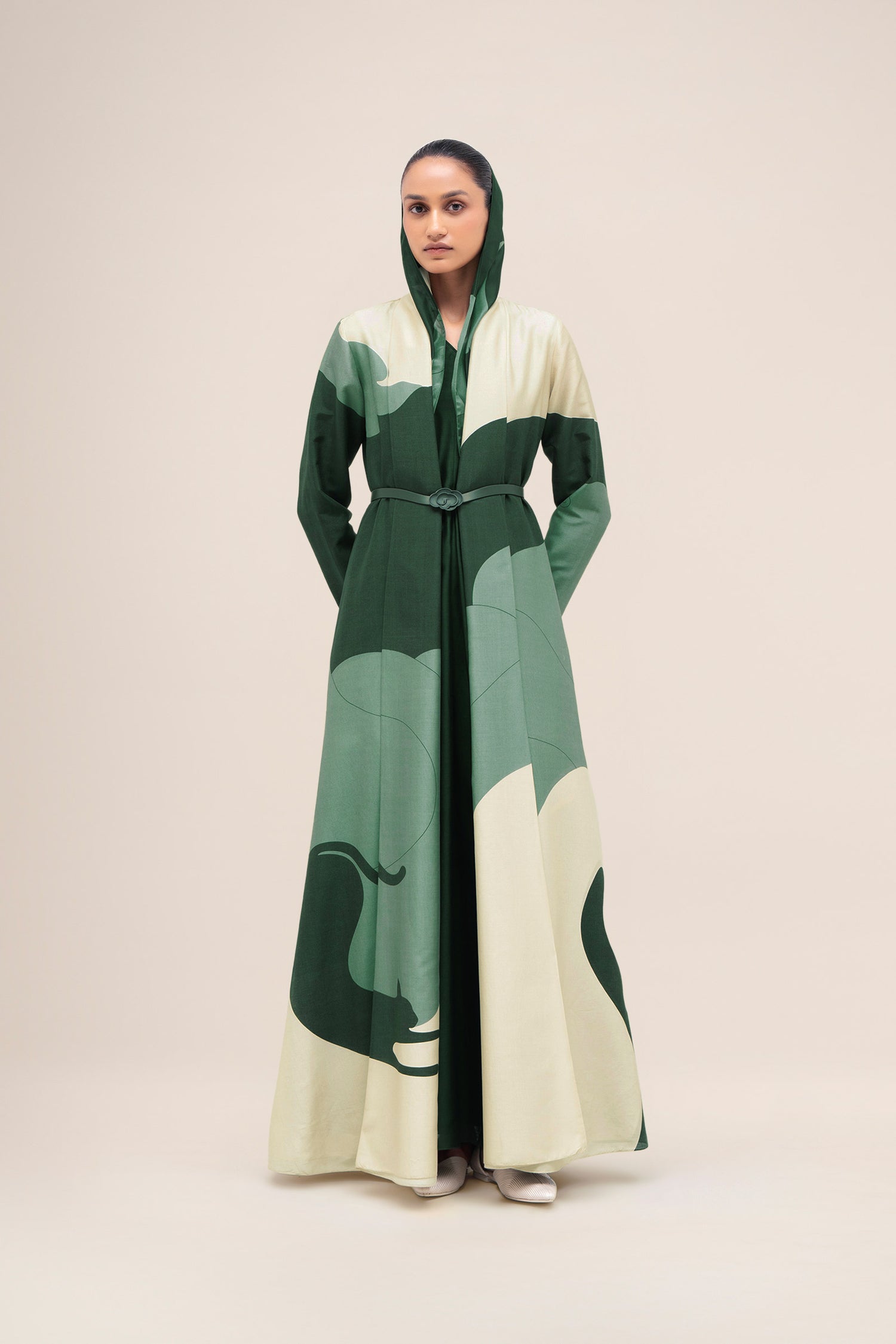  Chanderi Ghubar Abaya Set – Green