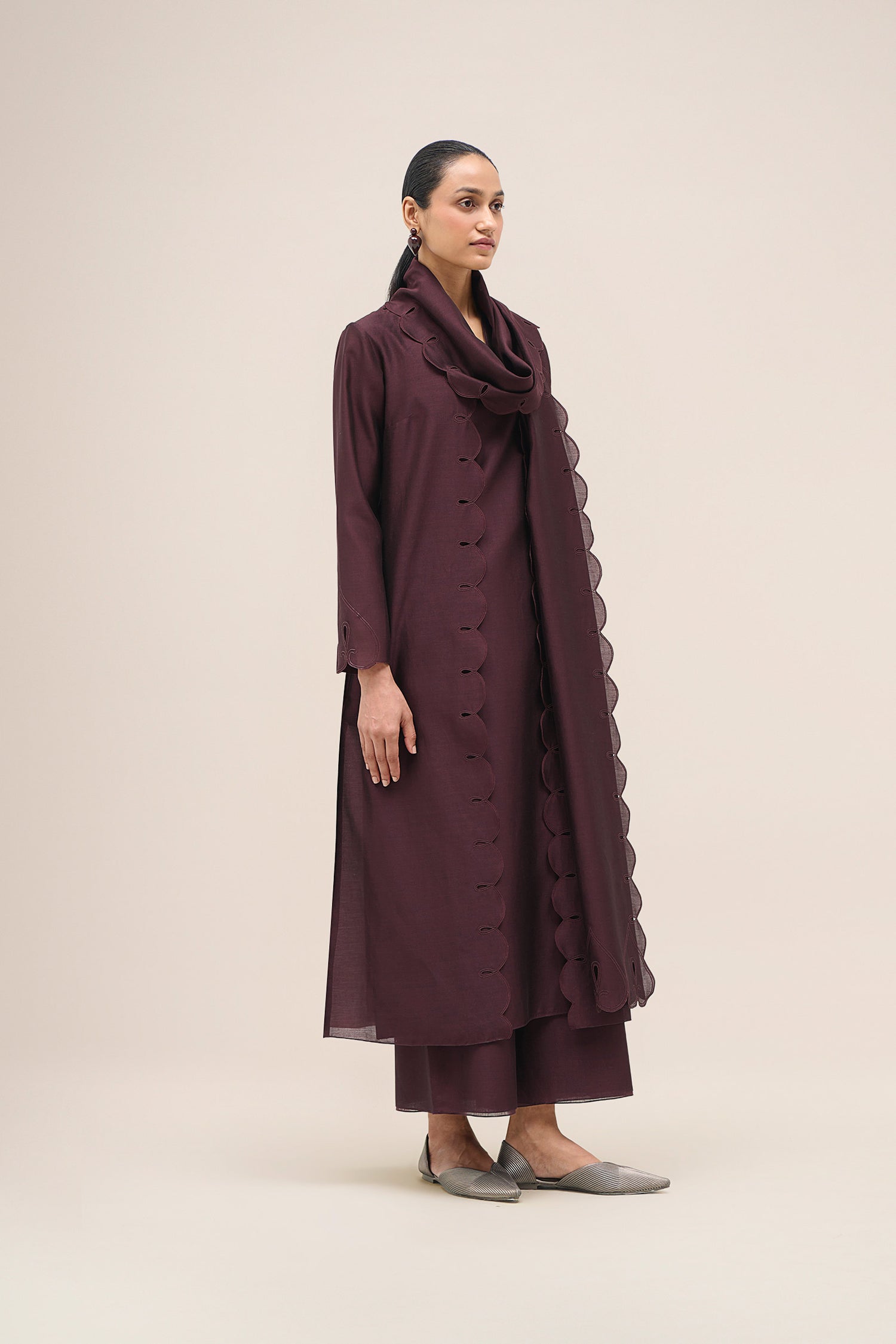  Chanderi Asrah Jacket Set – Red