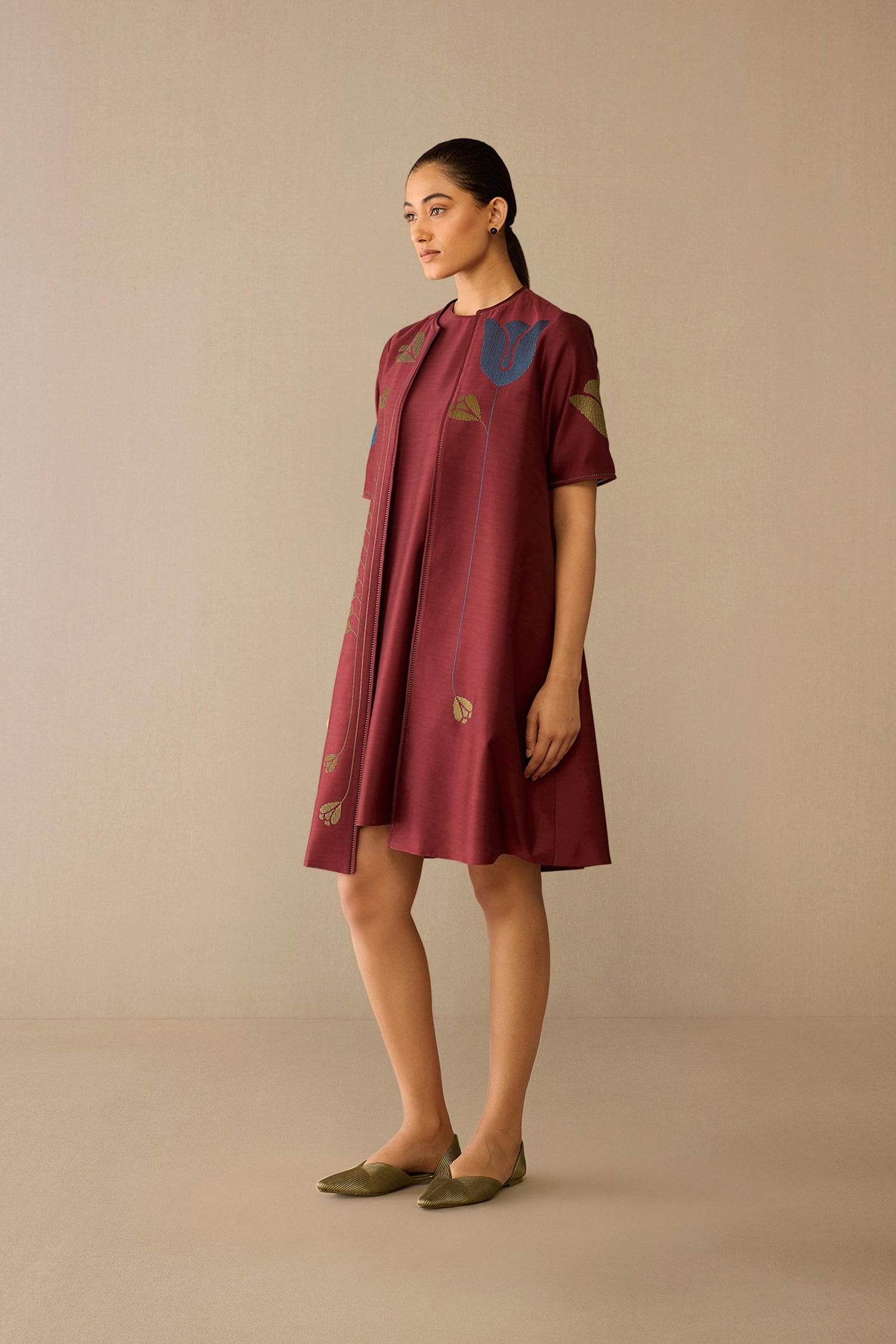  Chanderi Atara Jacket Set – Red