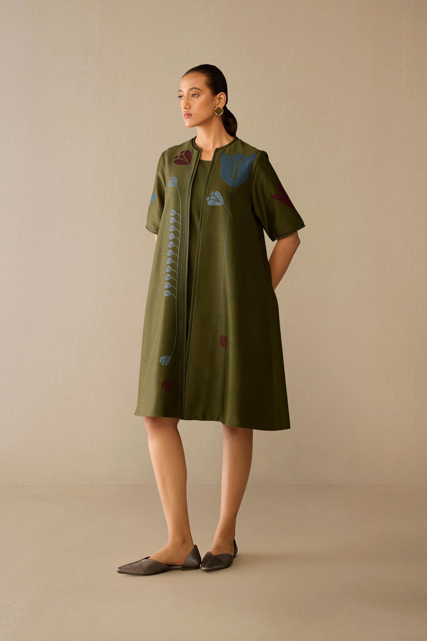  Chanderi Atara Jacket Set – Green