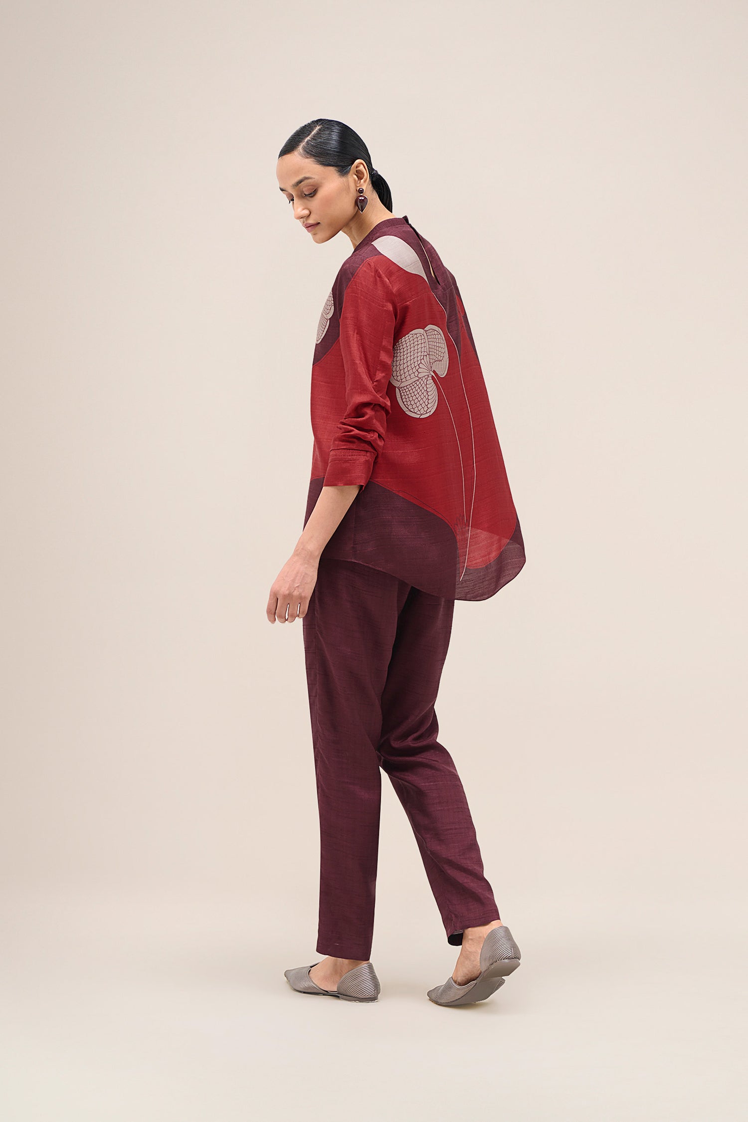  Silk Falak Shirt Set – Red