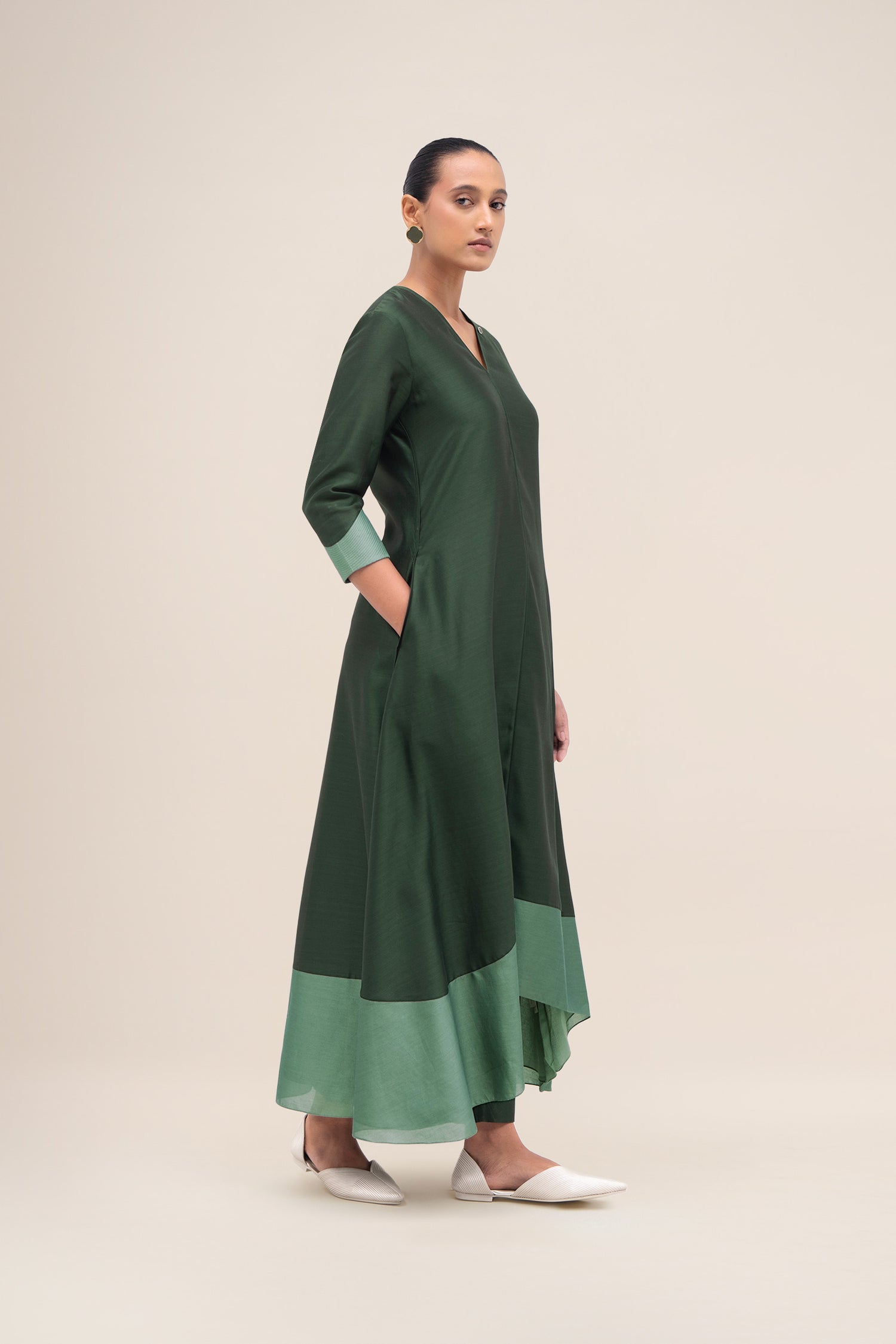  Chanderi Sama Kurta Set – Green