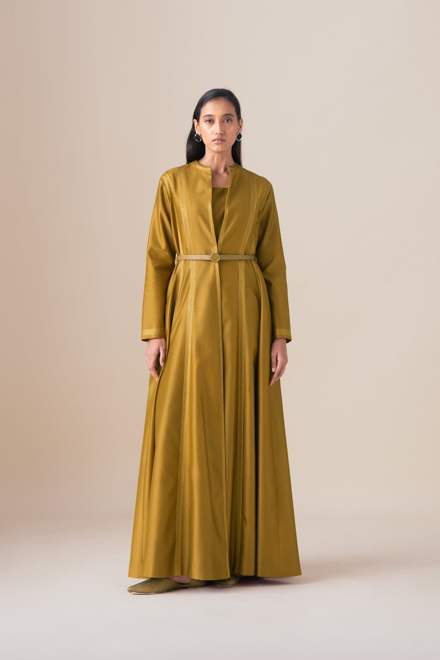    Chanderi Rubab Abaya Set – Yellow