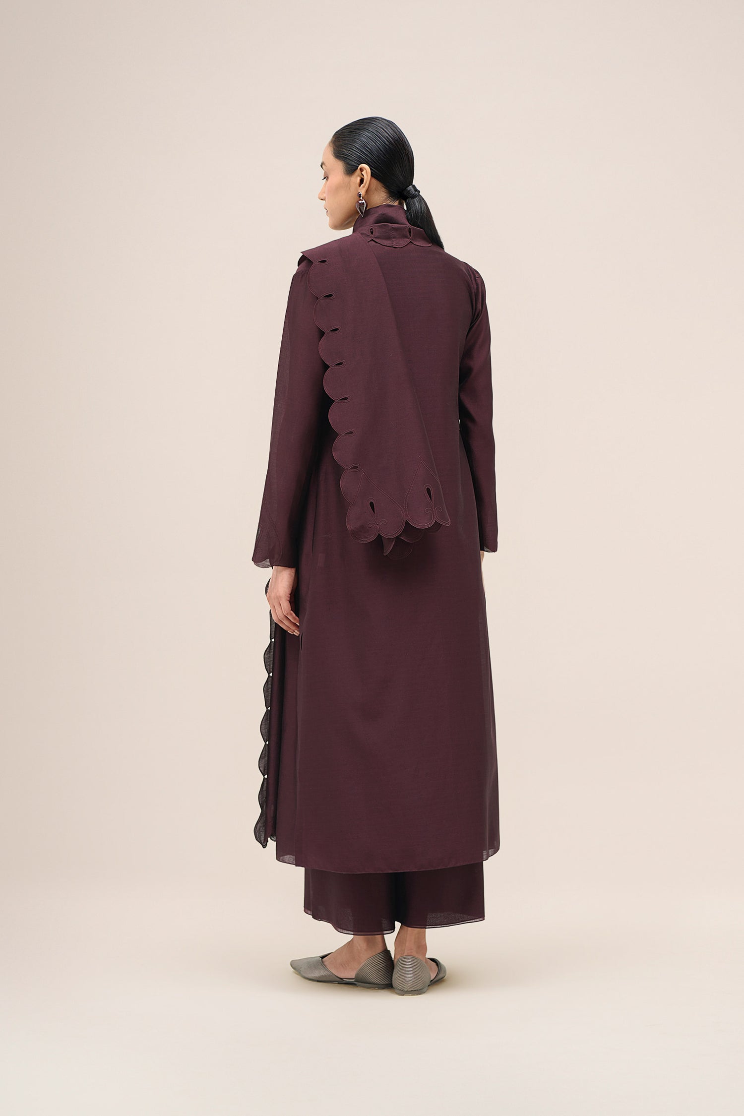  Chanderi Asrah Jacket Set – Red