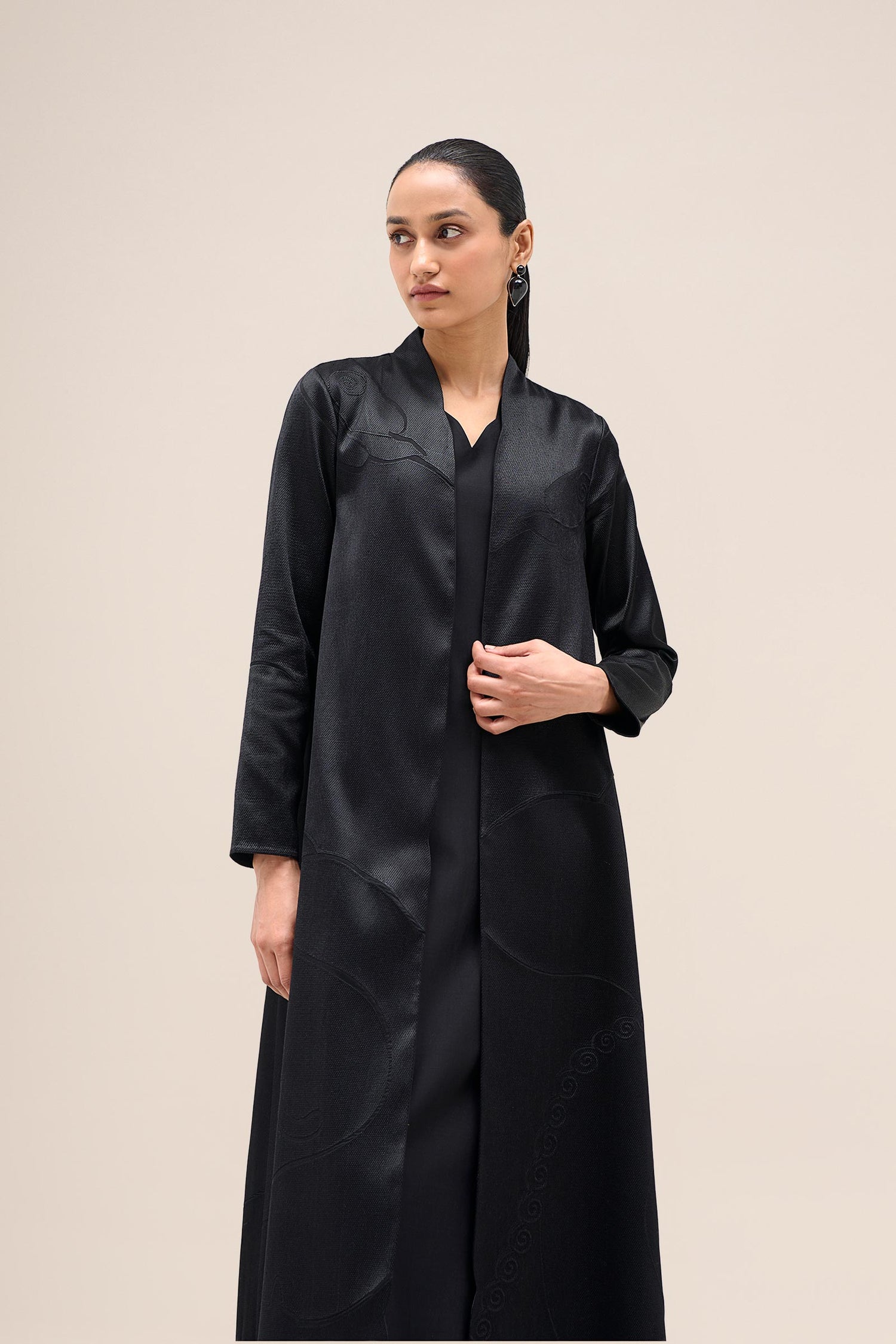  Chanderi Shabana Abaya Set – Black