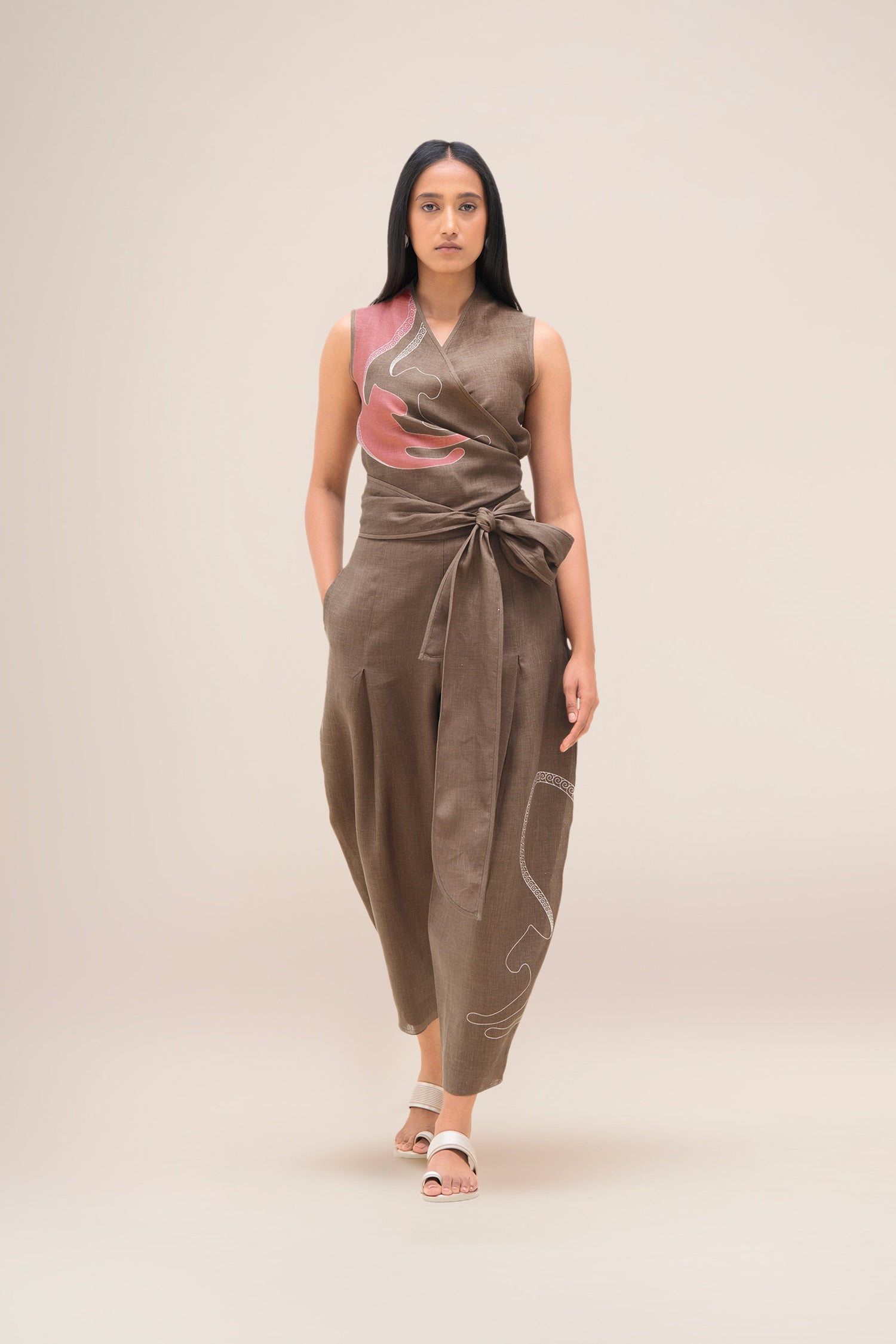  Linen Robin Top Set – Brown