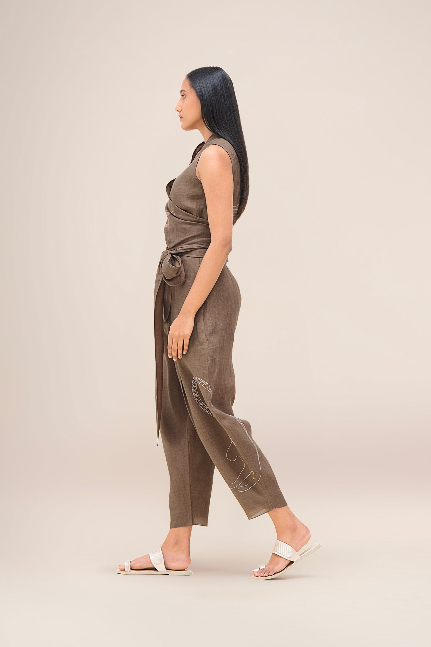  Linen Robin Top Set – Brown