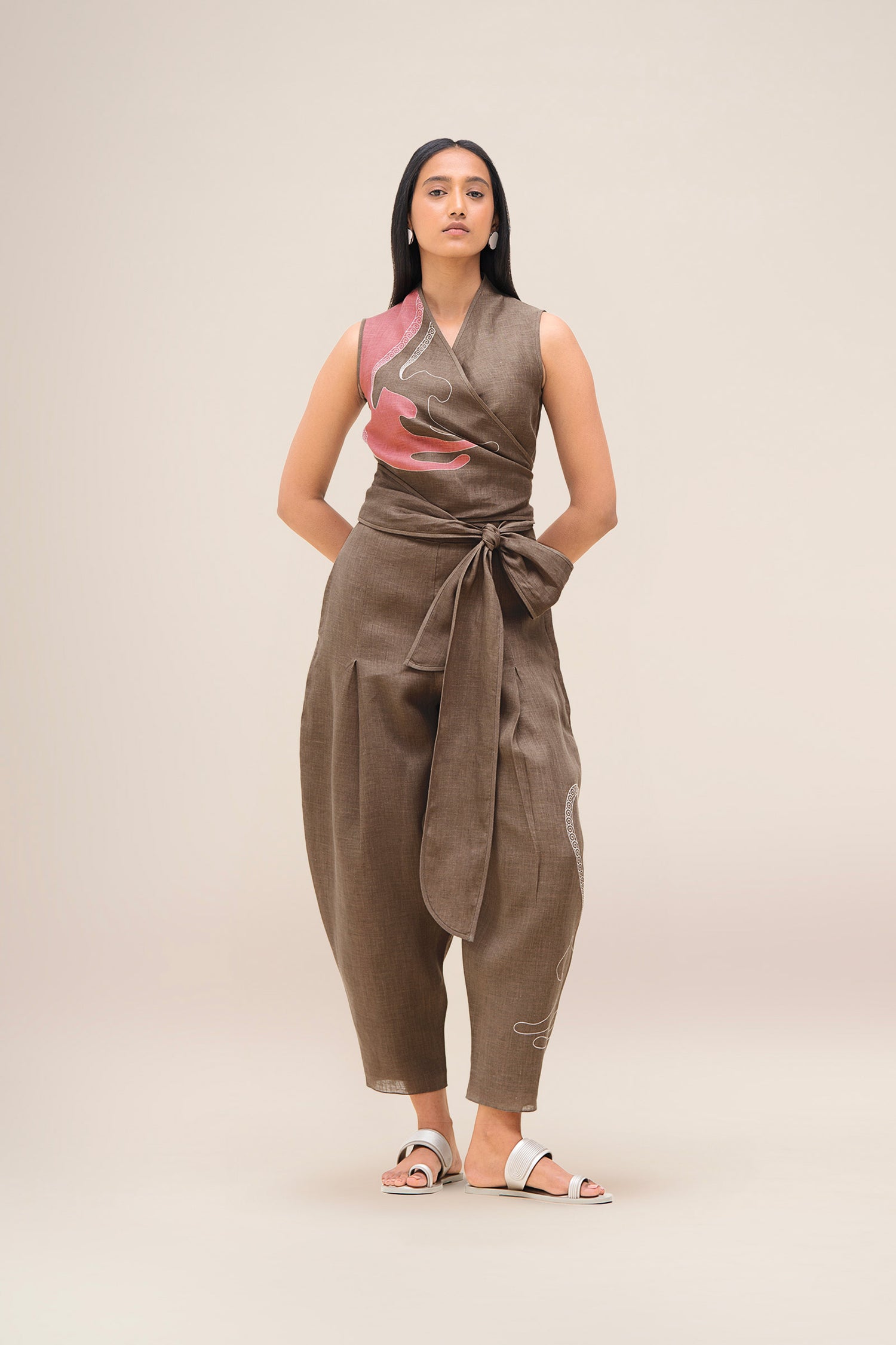  Linen Robin Top Set – Brown