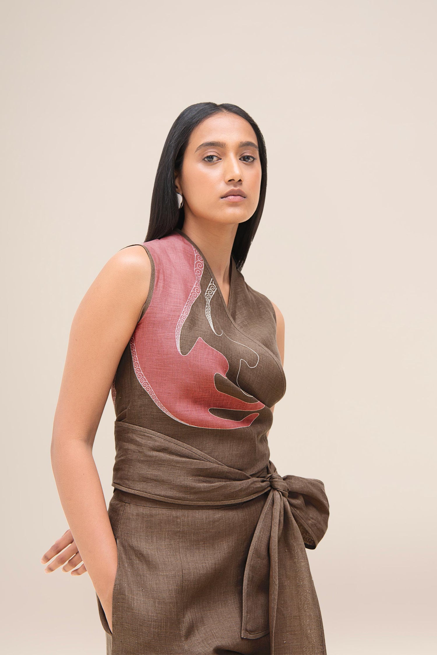  Linen Robin Top Set – Brown