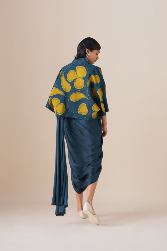 Habutai Sidra Saree Set – Blue