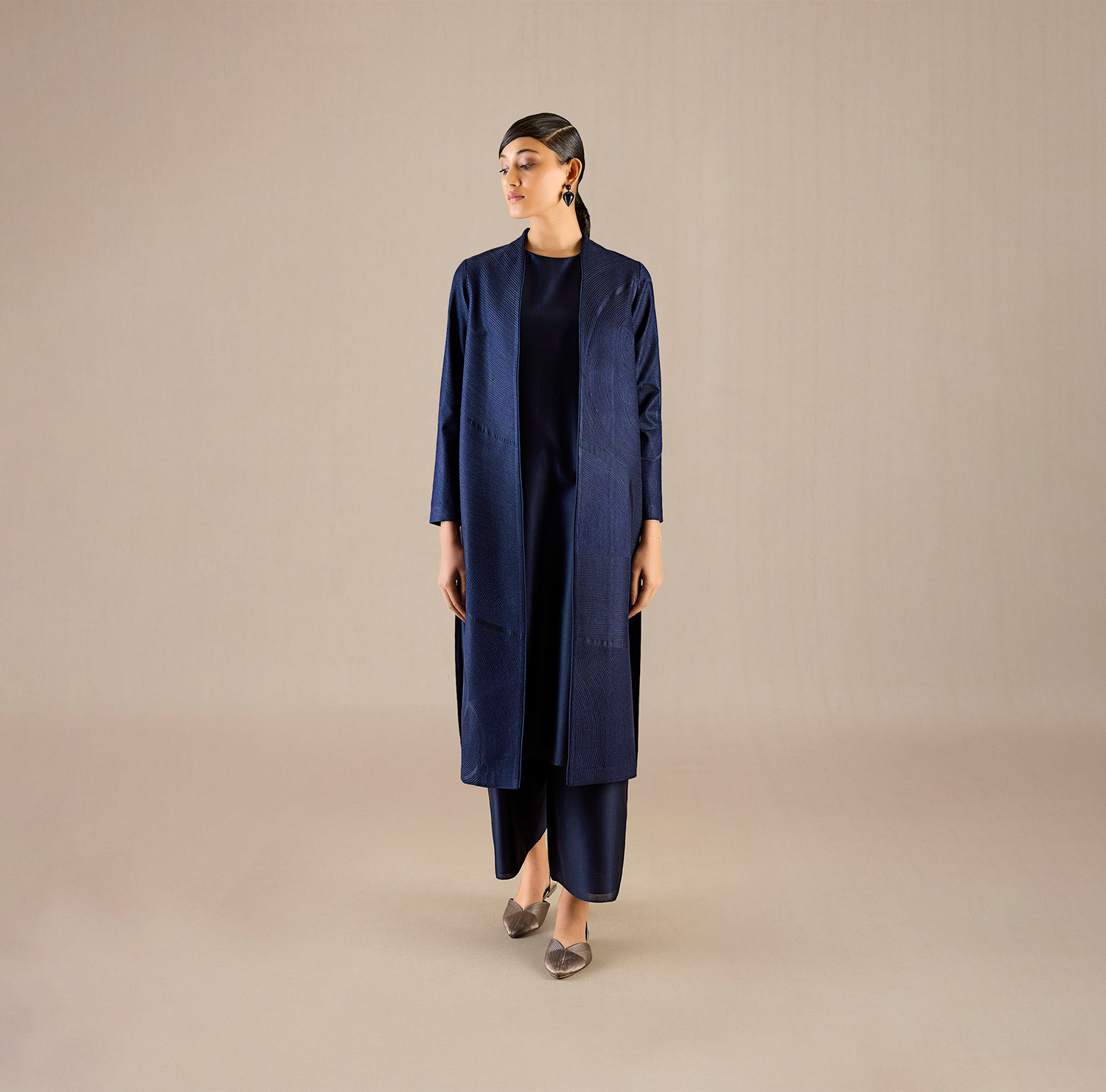  Chanderi Adilah Jacket Set – Blue