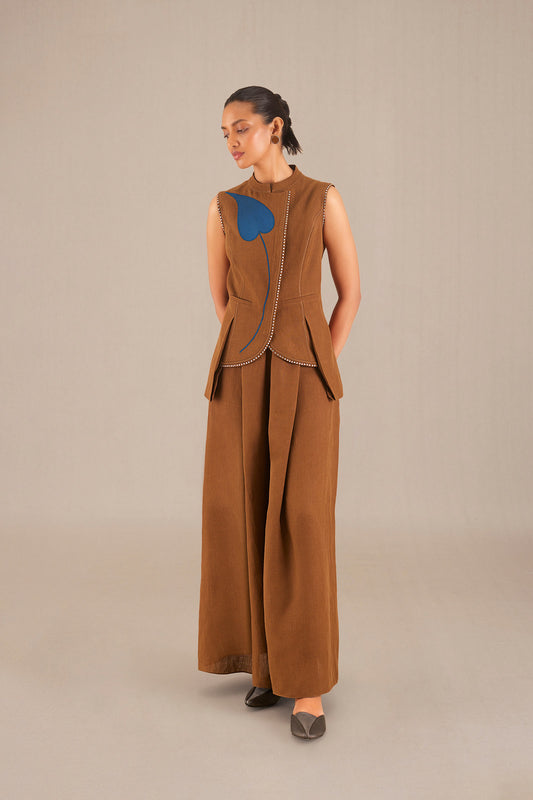 Linen Nadiah Waist Coat – Brown