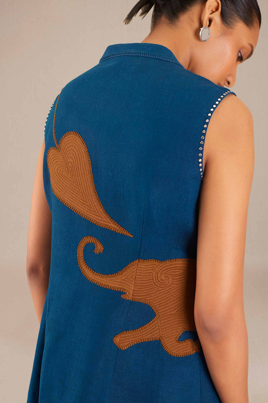 Linen Nadiah Waist Coat – Blue