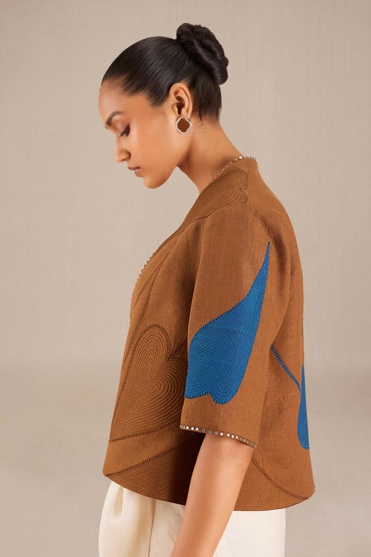 Linen Sabaah Jacket Set – Brown
