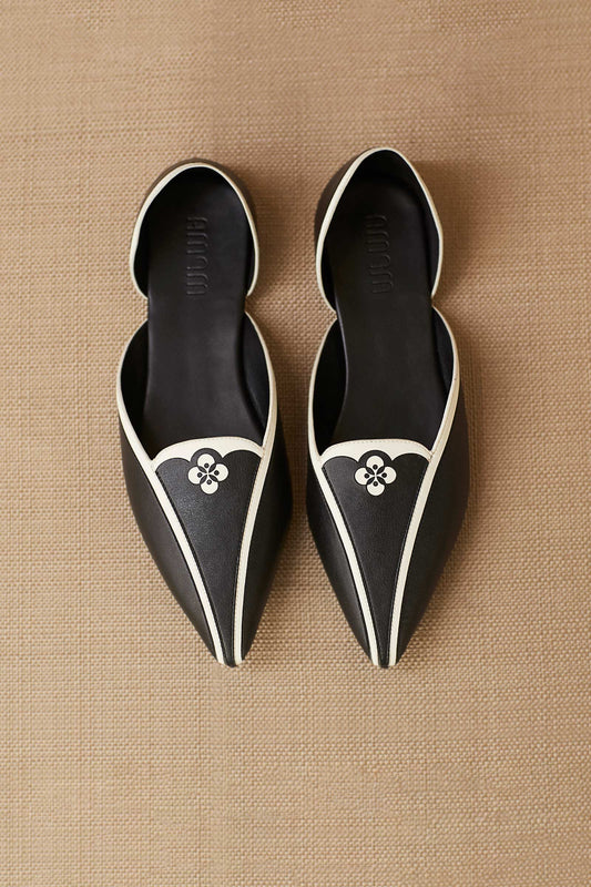 Faux Leather Elena Point-toe Flats – Black